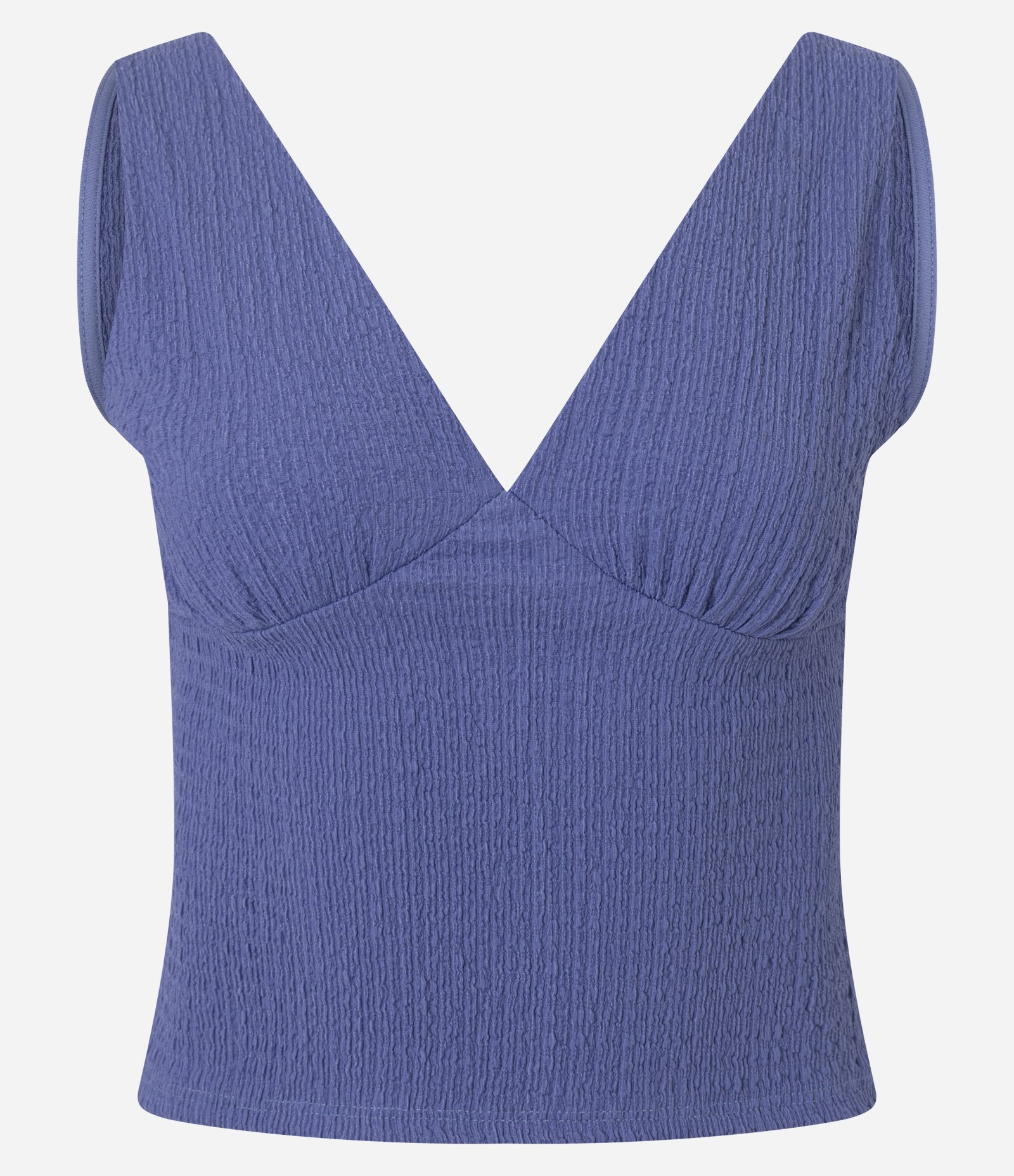 Blusa Texturizada com Decote V e Recorte no Busto Azul 1