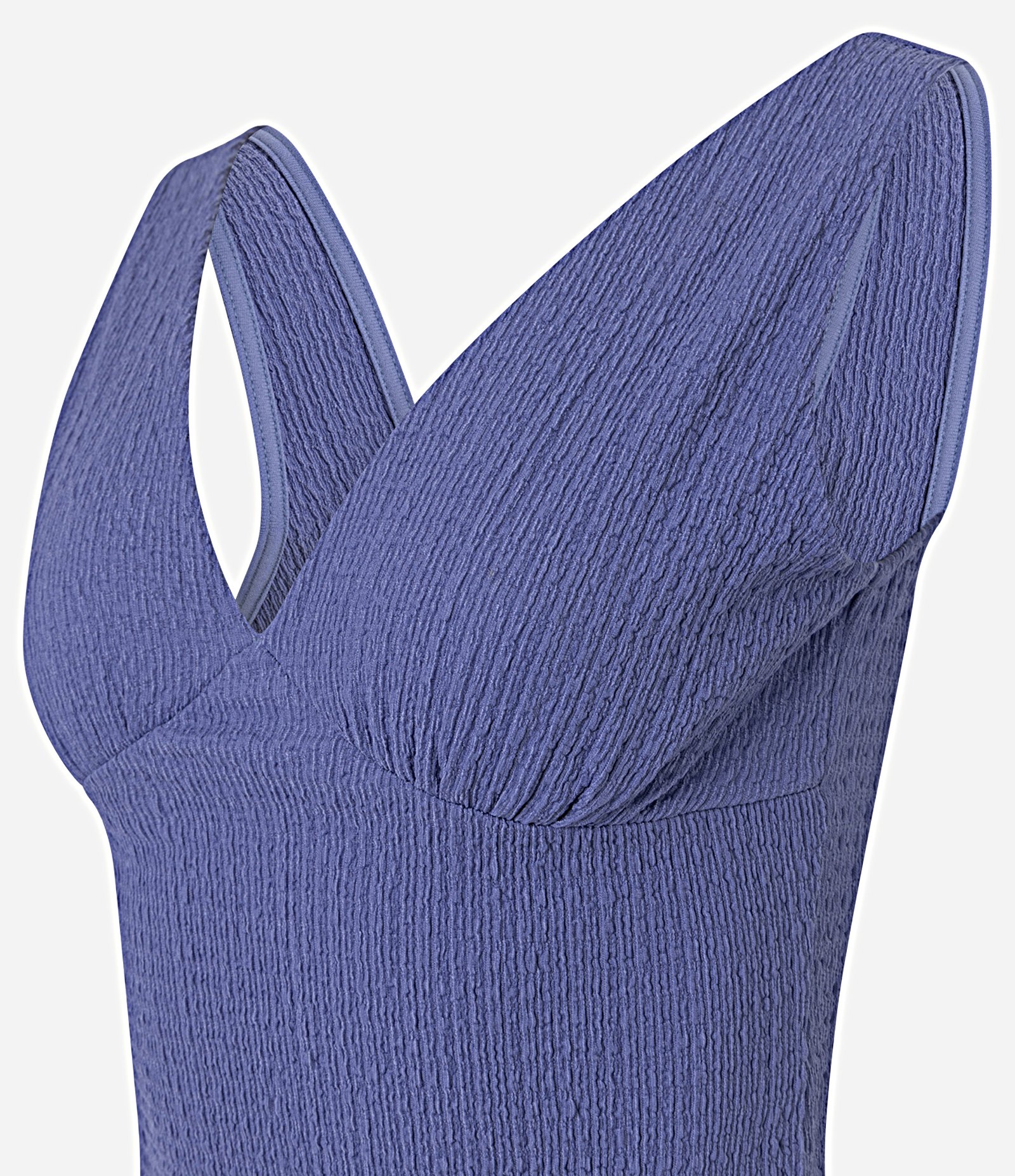 Blusa Texturizada com Decote V e Recorte no Busto Azul 2