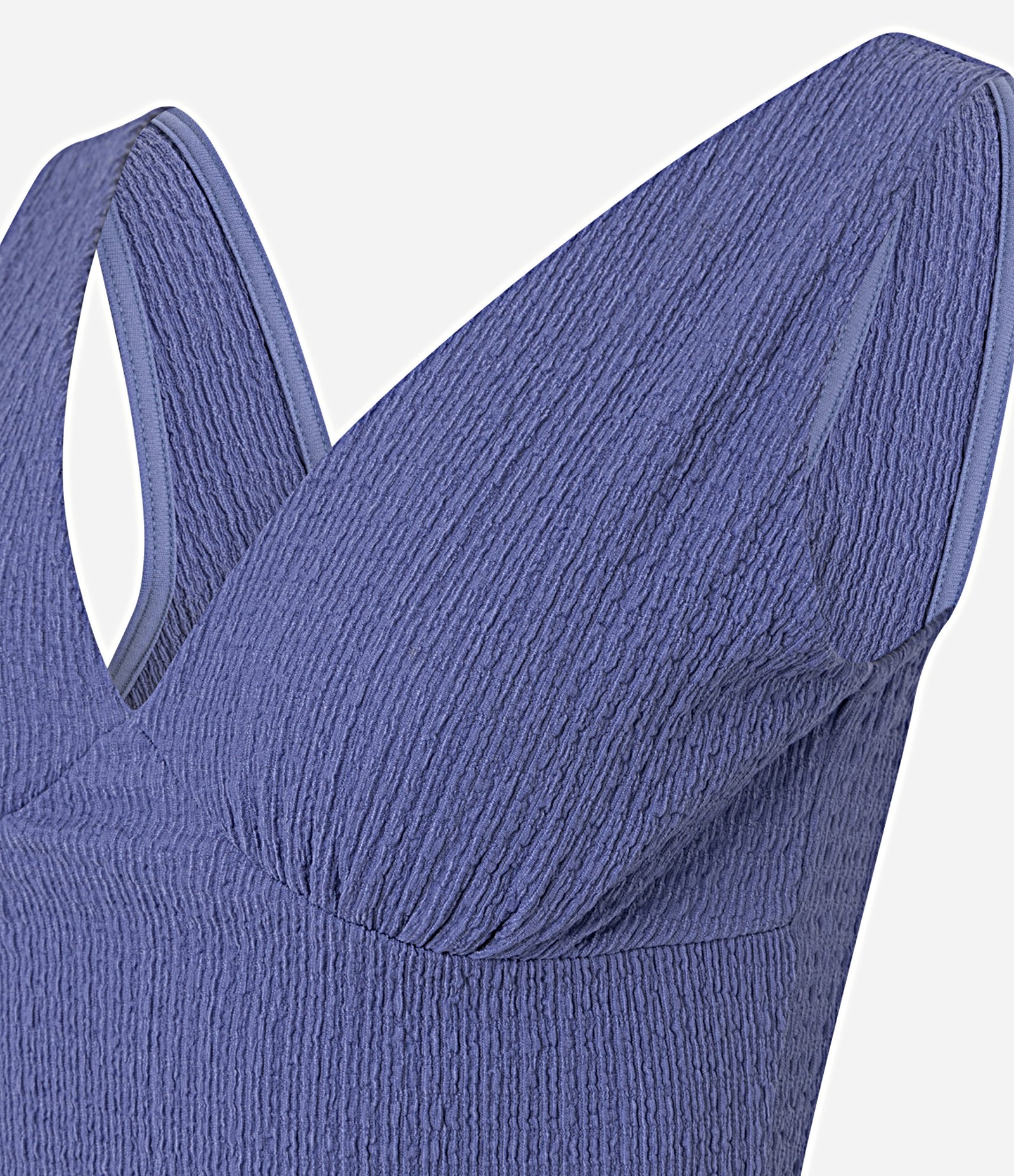 Blusa Texturizada com Decote V e Recorte no Busto Azul 3