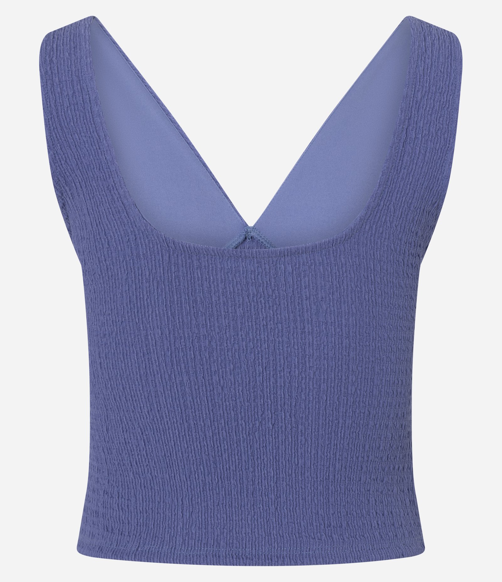 Blusa Texturizada com Decote V e Recorte no Busto Azul 4