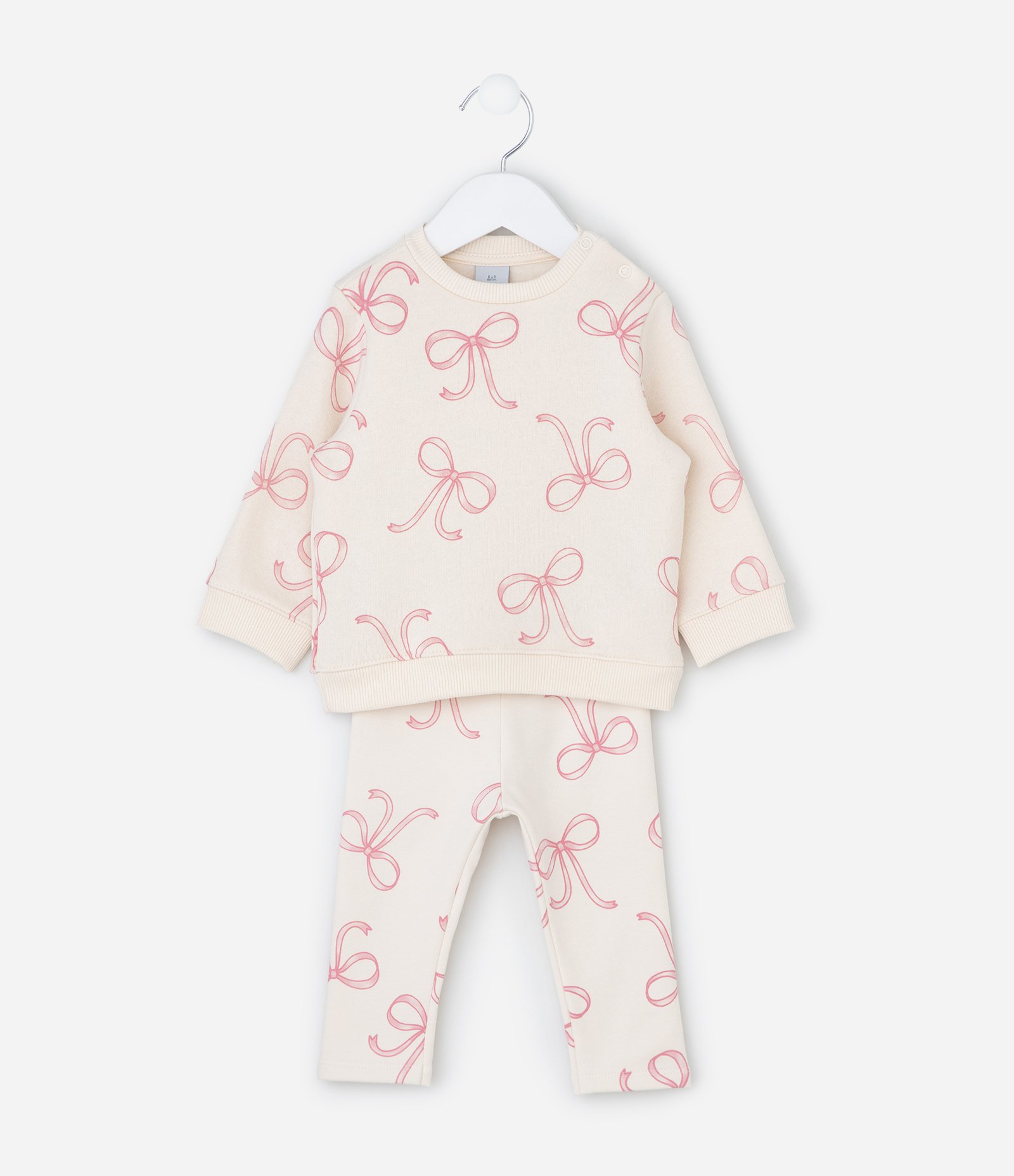 Conjunto Infantil em Moletom com Estampa de Laços – Tam 0 a 18 Meses Off White 2