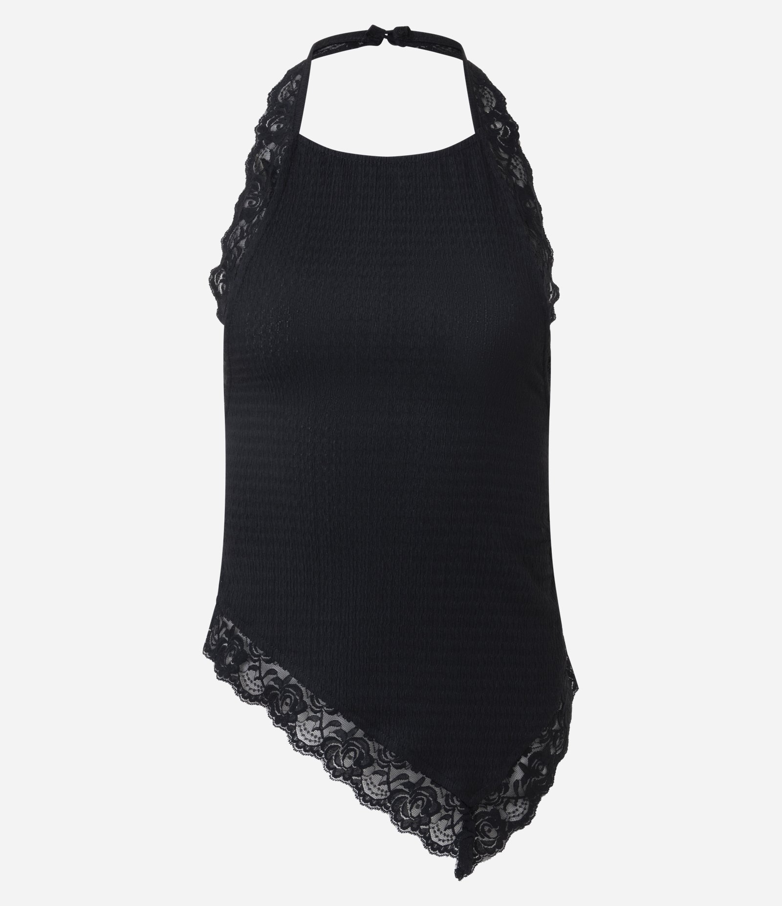 Blusa Frente Única com Renda e Texturizada Preto 1