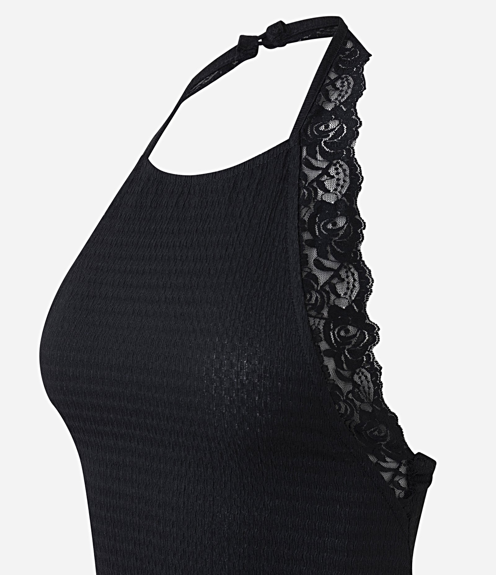 Blusa Frente Única com Renda e Texturizada Preto 2