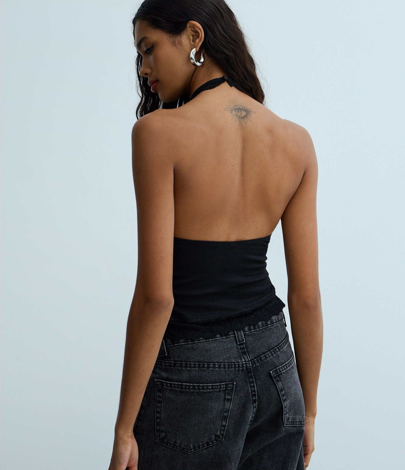 Blusa Frente Única com Renda e Texturizada Preto 3