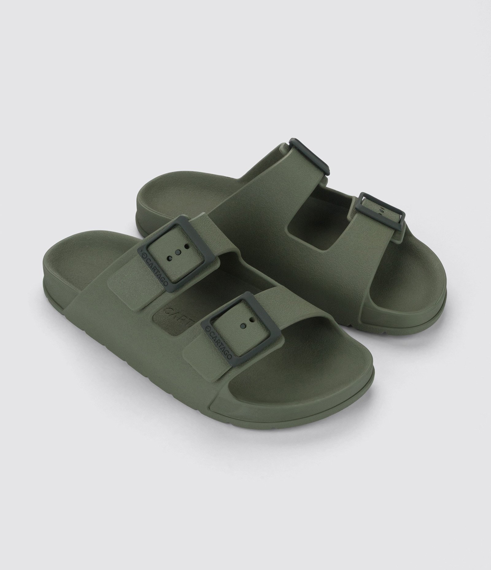 Chinelo Slide Cartago Torino em PVC com Duas Fivelas Verde Militar 1