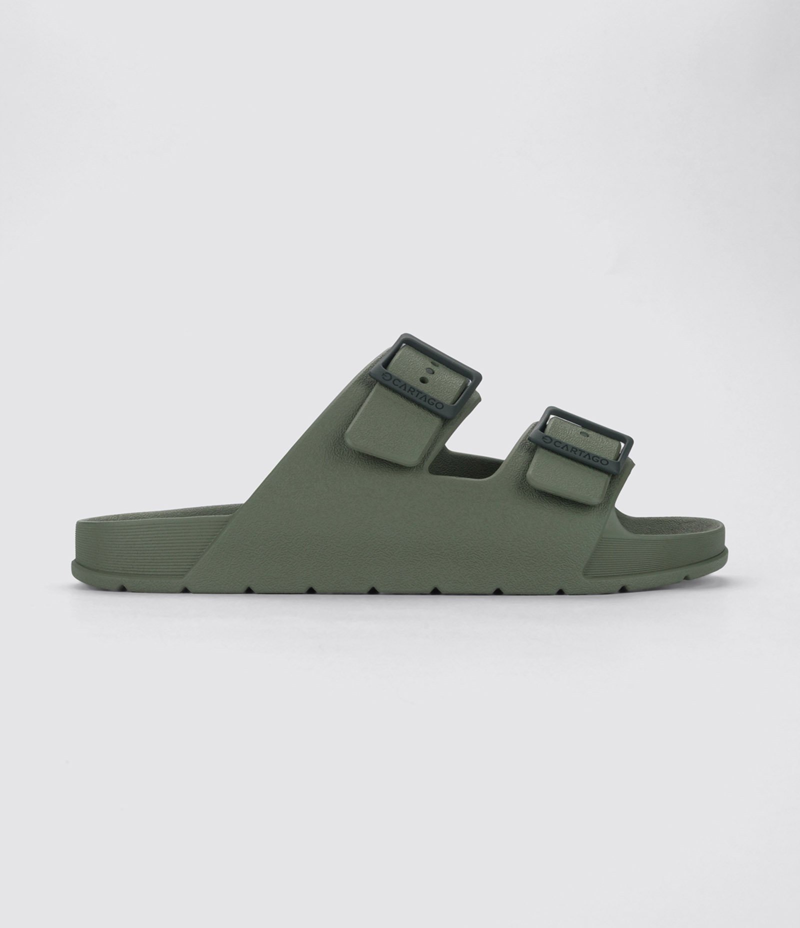 Chinelo Slide Cartago Torino em PVC com Duas Fivelas Verde Militar 2