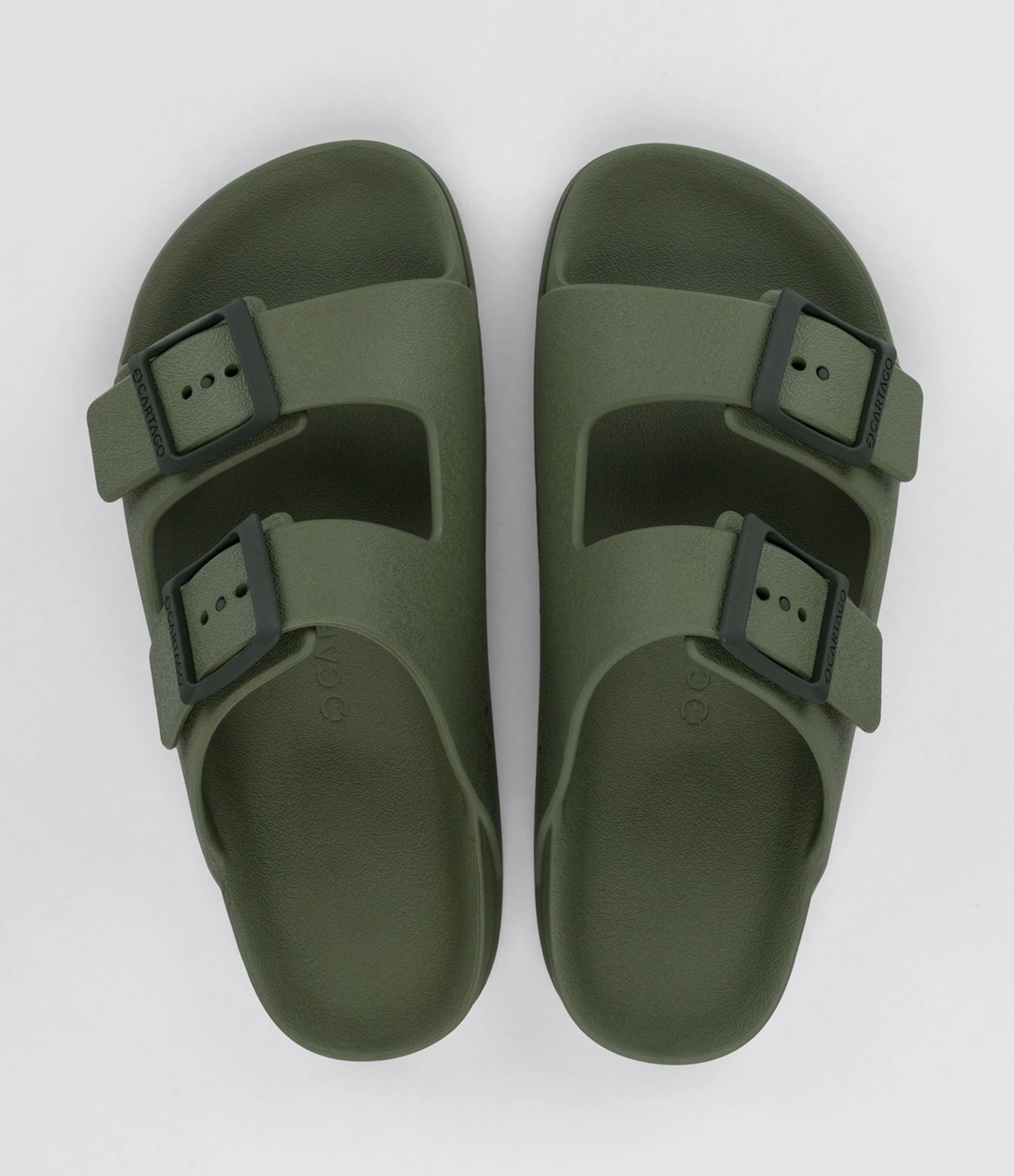 Chinelo Slide Cartago Torino em PVC com Duas Fivelas Verde Militar 3