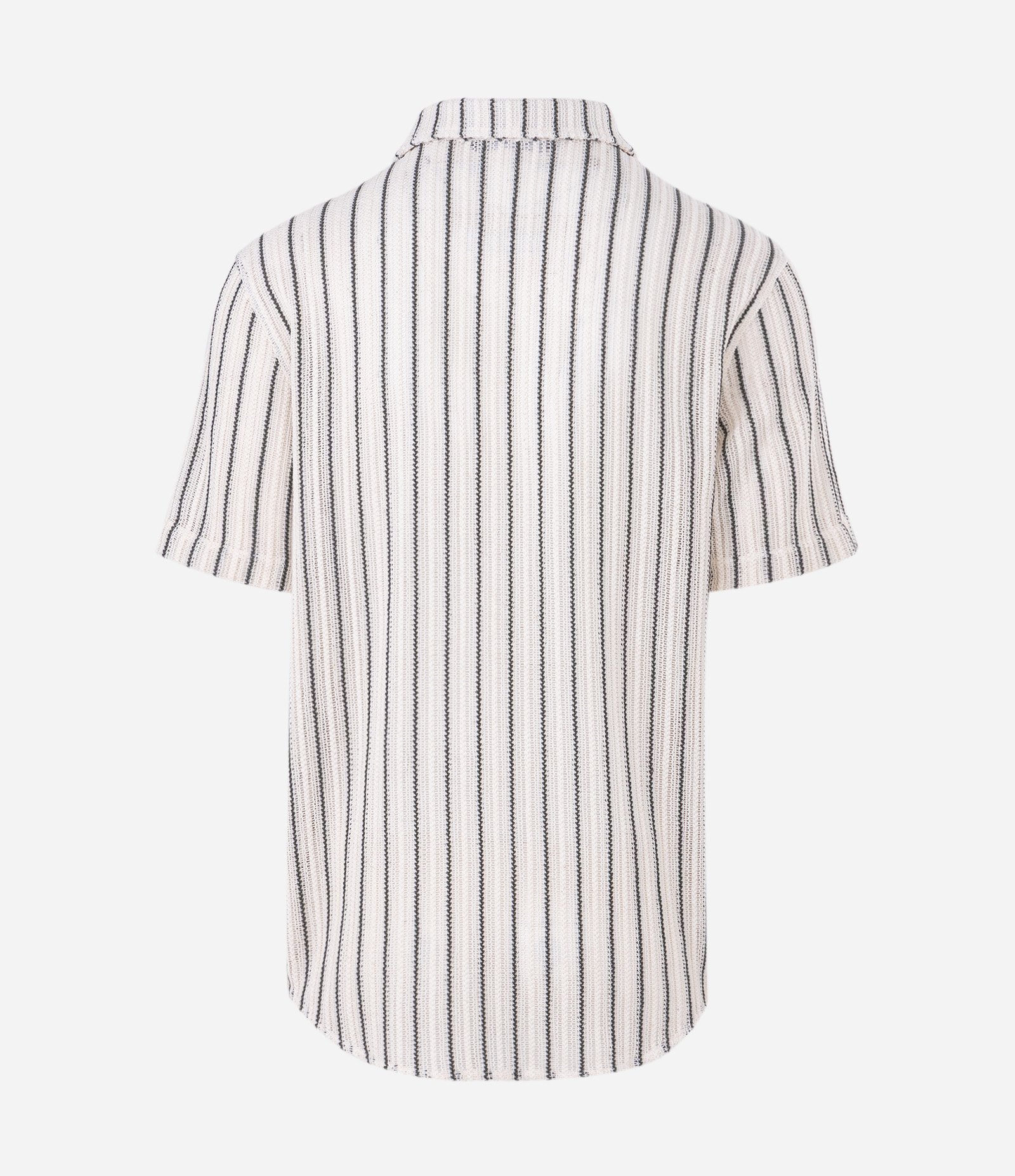 Camisa Manga Curta Tricô Crochê Listrada Branco 2