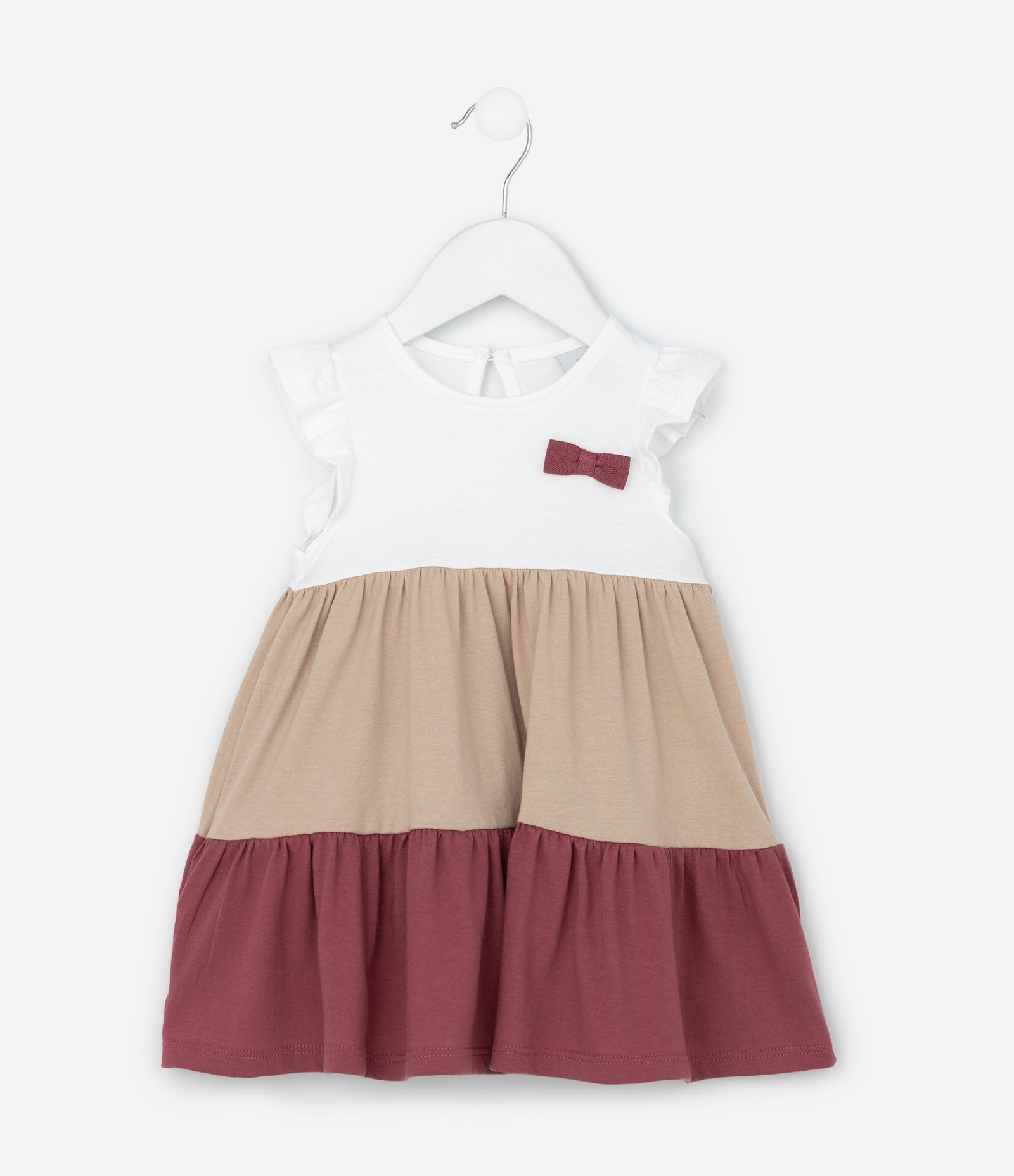 Vestido Infantil com Marias e Laço Aplicado – Tam RN a 18 Meses Branco/Bege/Vinho 1