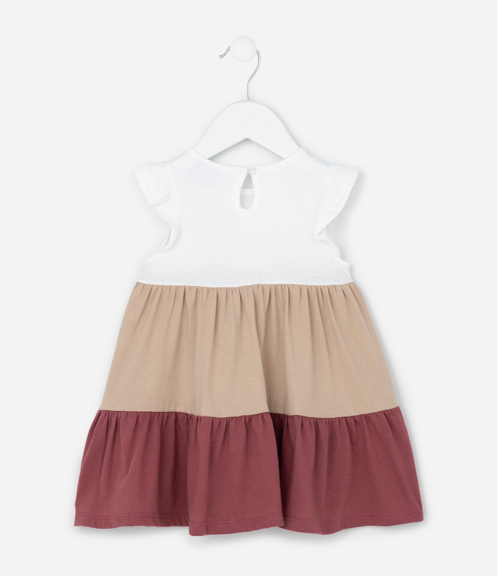 Vestido Infantil com Marias e Laço Aplicado – Tam RN a 18 Meses Branco/Bege/Vinho 2