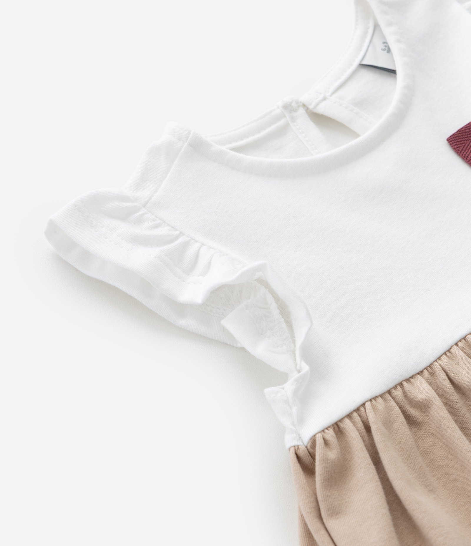 Vestido Infantil com Marias e Laço Aplicado – Tam RN a 18 Meses Branco/Bege/Vinho 5