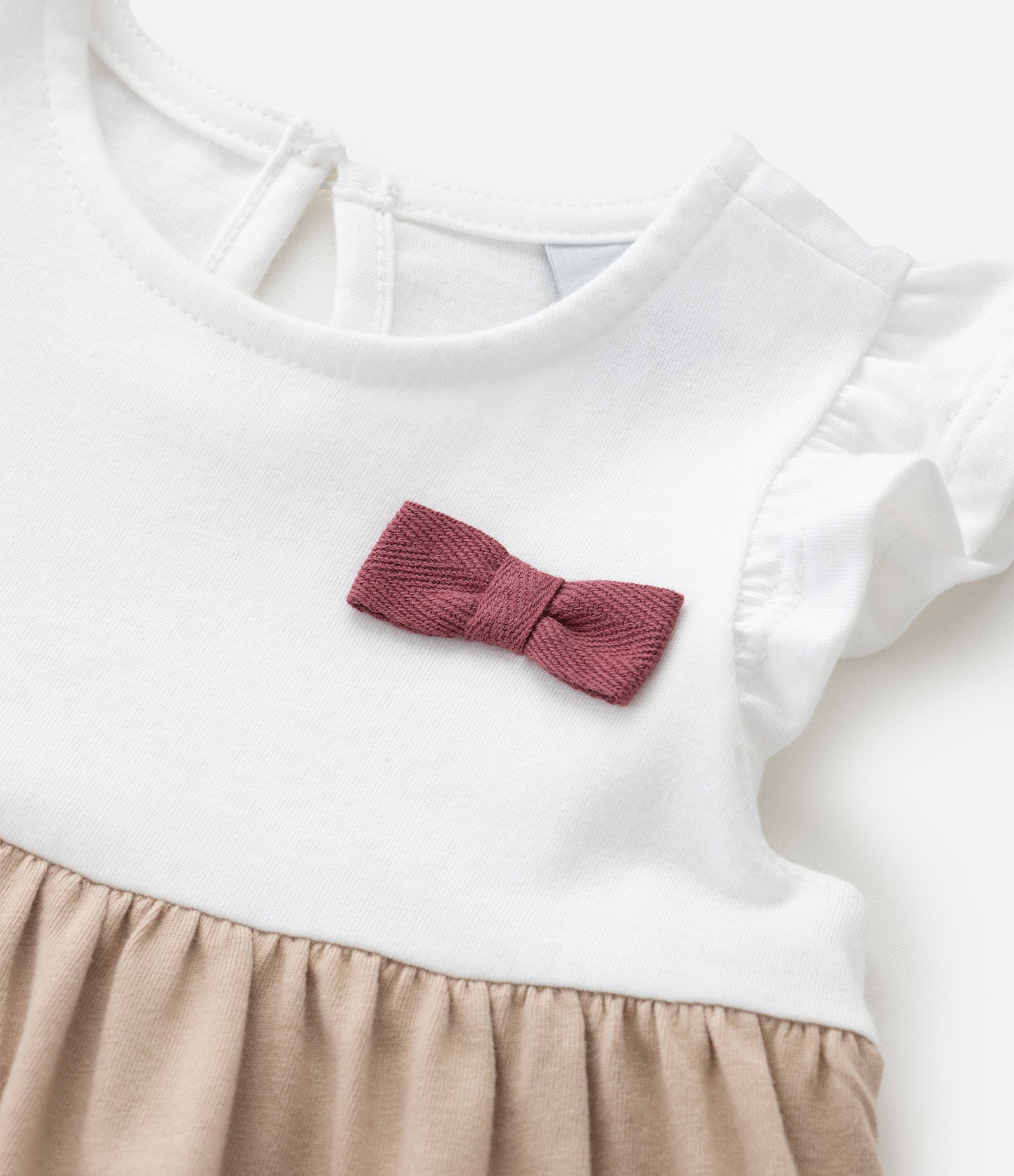 Vestido Infantil com Marias e Laço Aplicado – Tam RN a 18 Meses Branco/Bege/Vinho 6