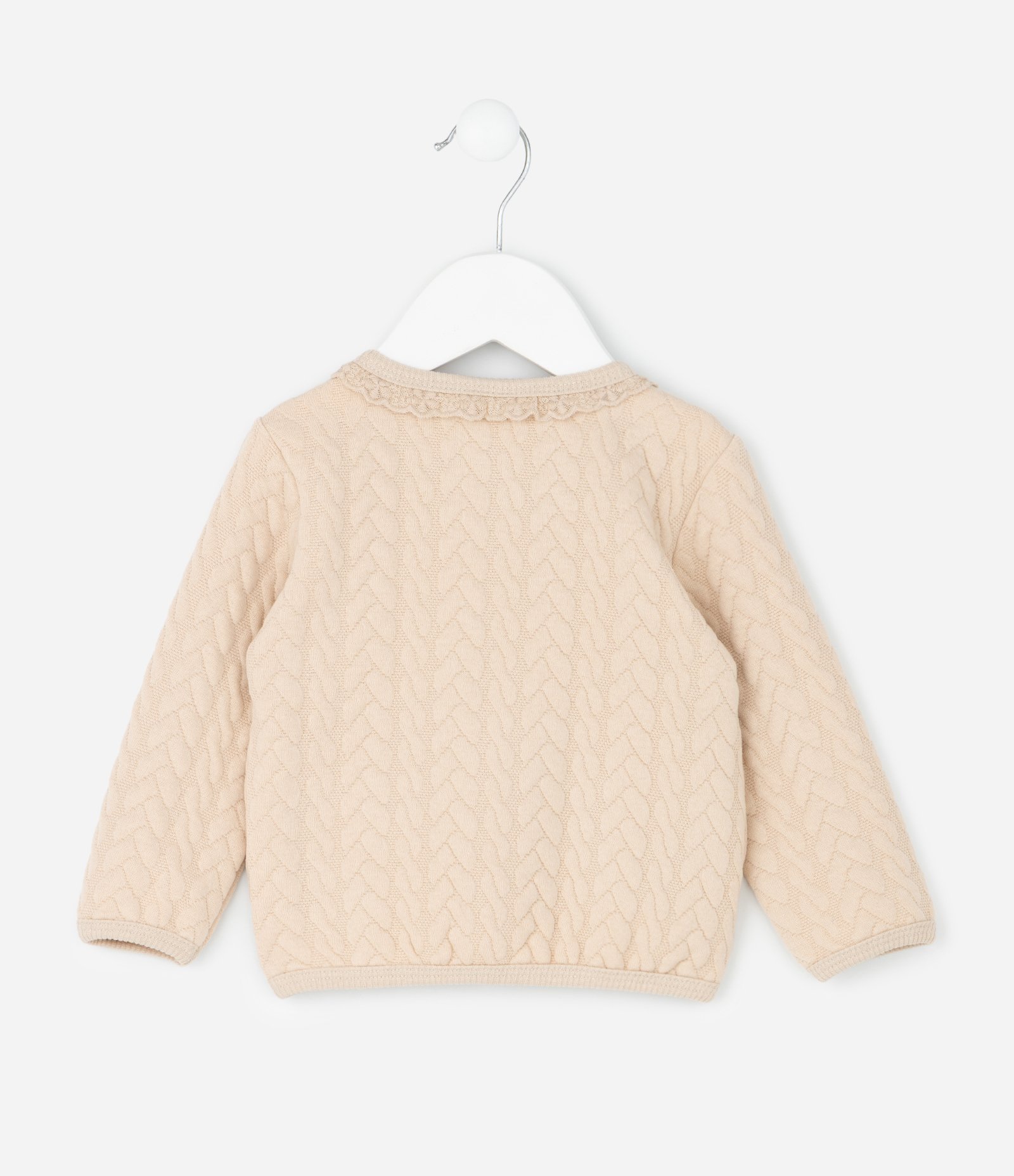 Casaco Infantil em Malha com Efeito Tricô e Botões Frontais – Tam 0 a 18 Meses Bege 2