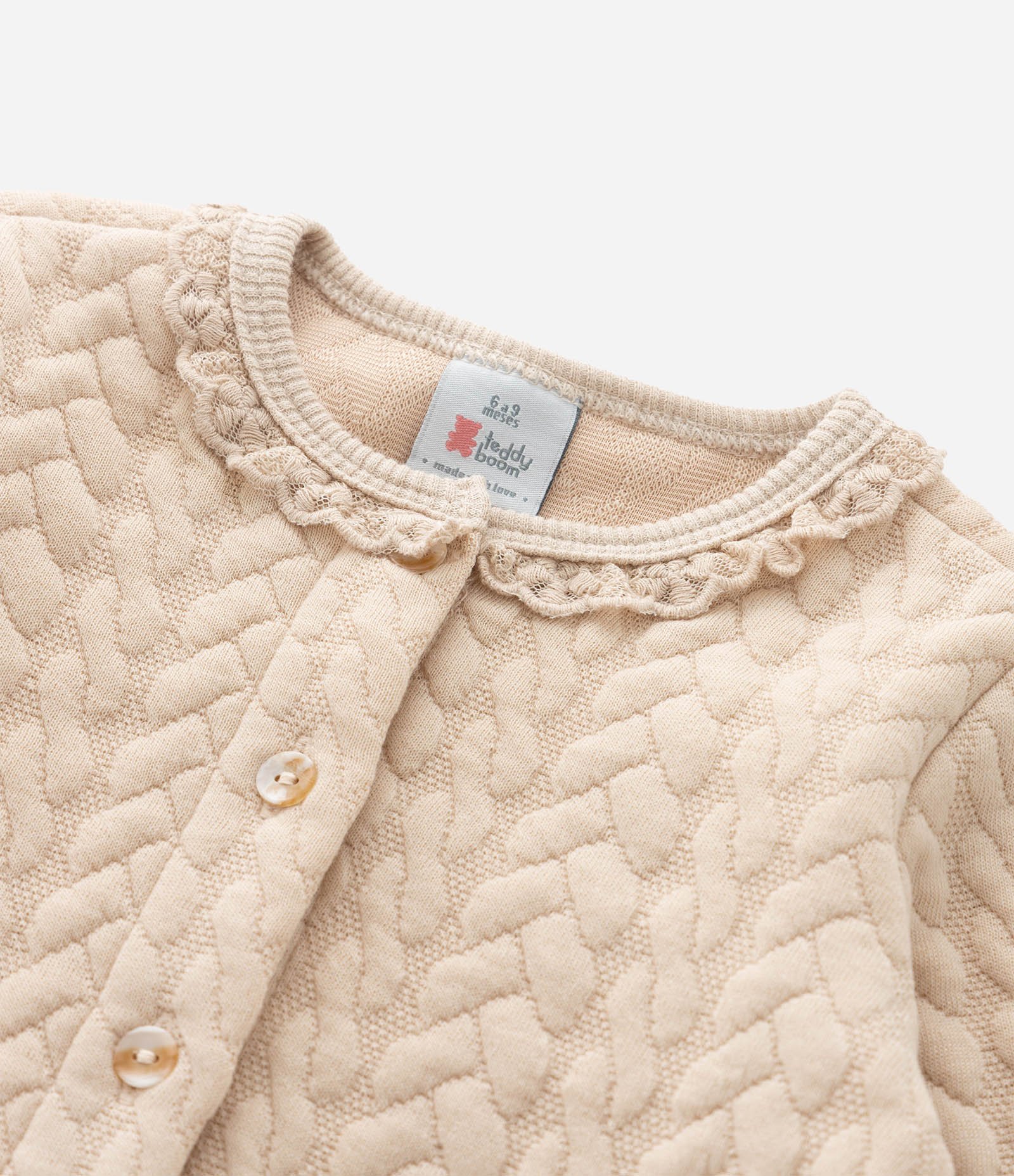 Casaco Infantil em Malha com Efeito Tricô e Botões Frontais – Tam 0 a 18 Meses Bege 4