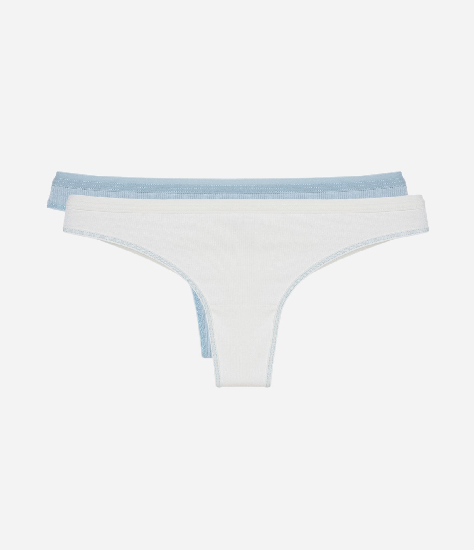 Kit 02 Calcinhas Biquíni Fio Duplo em Algodão com Lateral Média Branco/ Azul 1