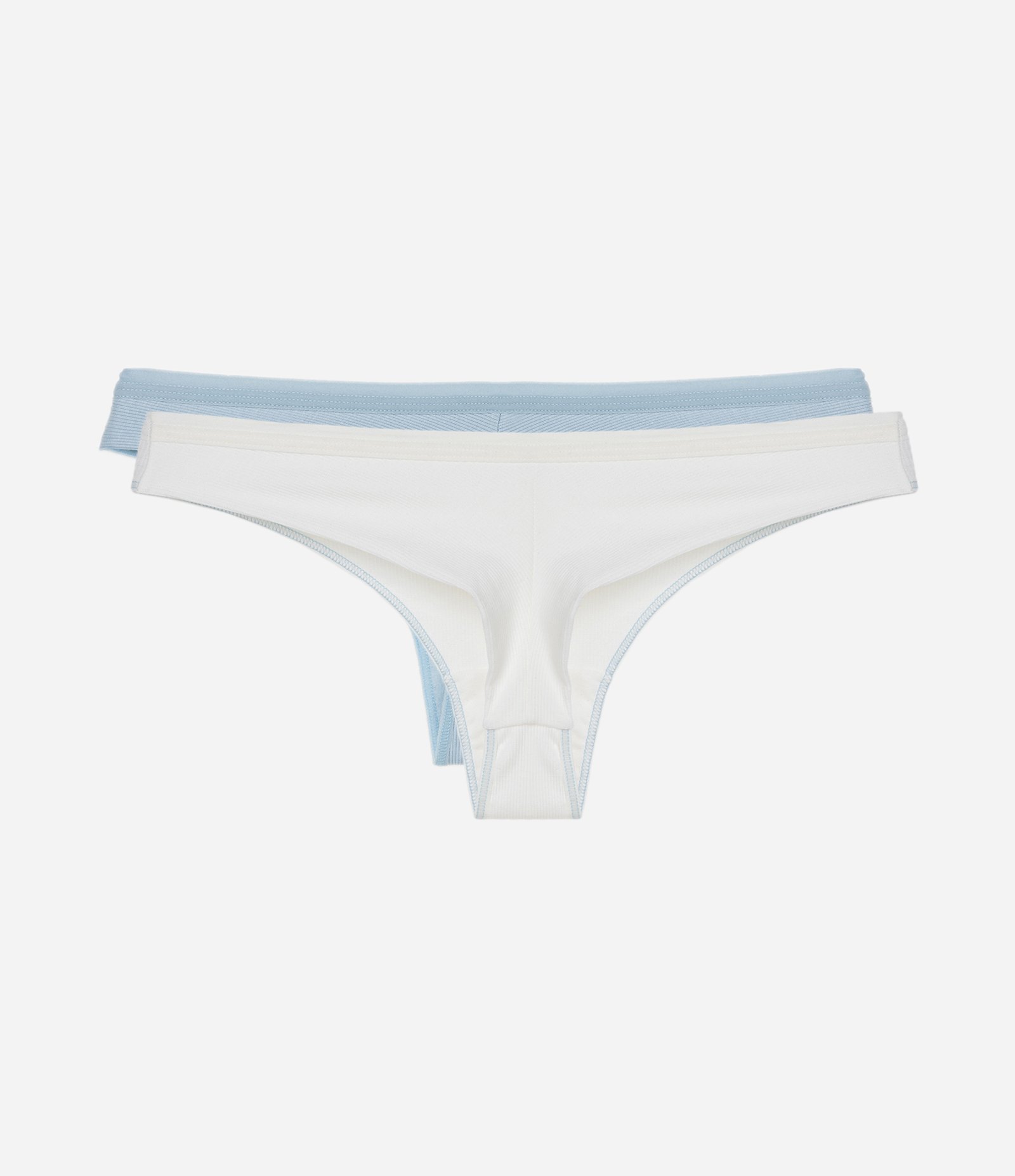 Kit 02 Calcinhas Biquíni Fio Duplo em Algodão com Lateral Média Branco/ Azul 2