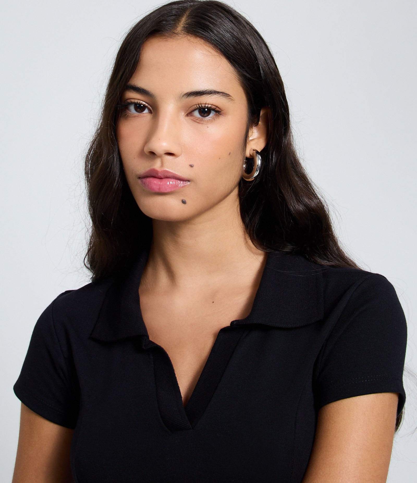 Blusa Peplum em Ribana com Gola Polo Preto 3