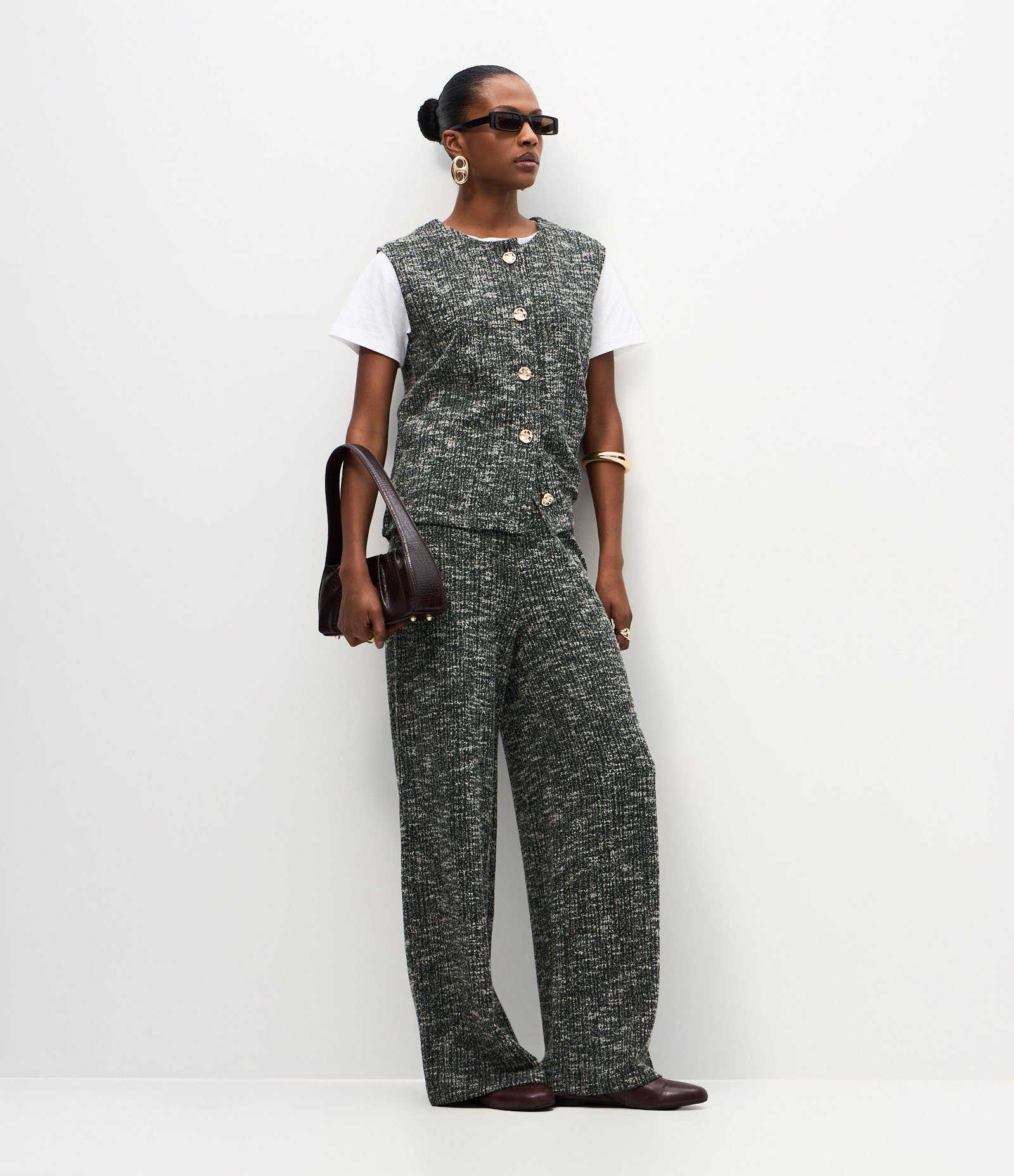 Colete Regular em Tweed com Textura Mesclada Verde 2