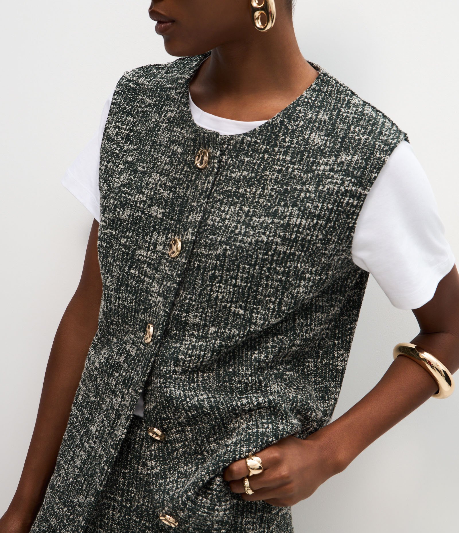 Colete Regular em Tweed com Textura Mesclada Verde 4