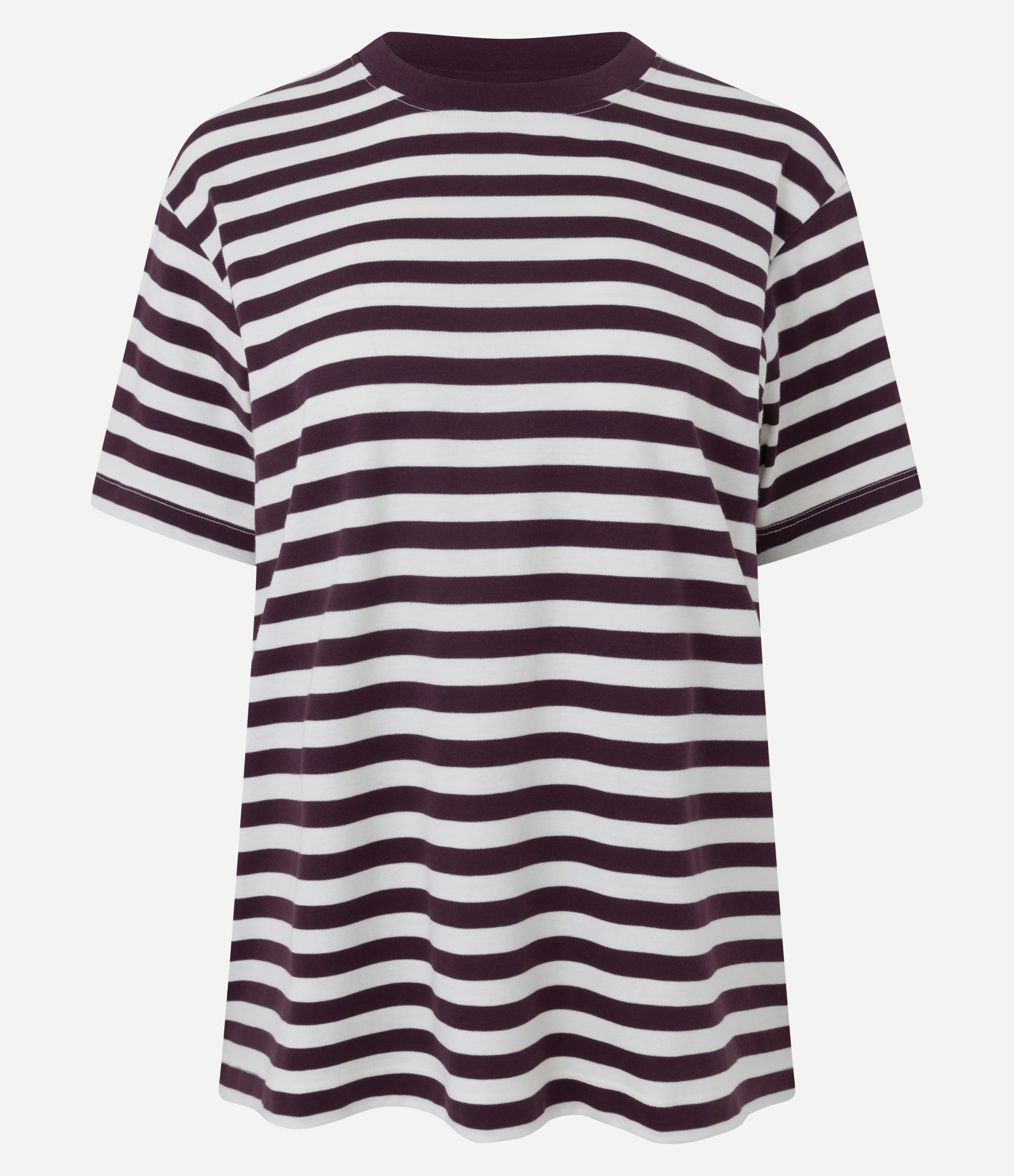 Camiseta Oversized em Algodão Peruano com Listras Horizontais Bordô 1