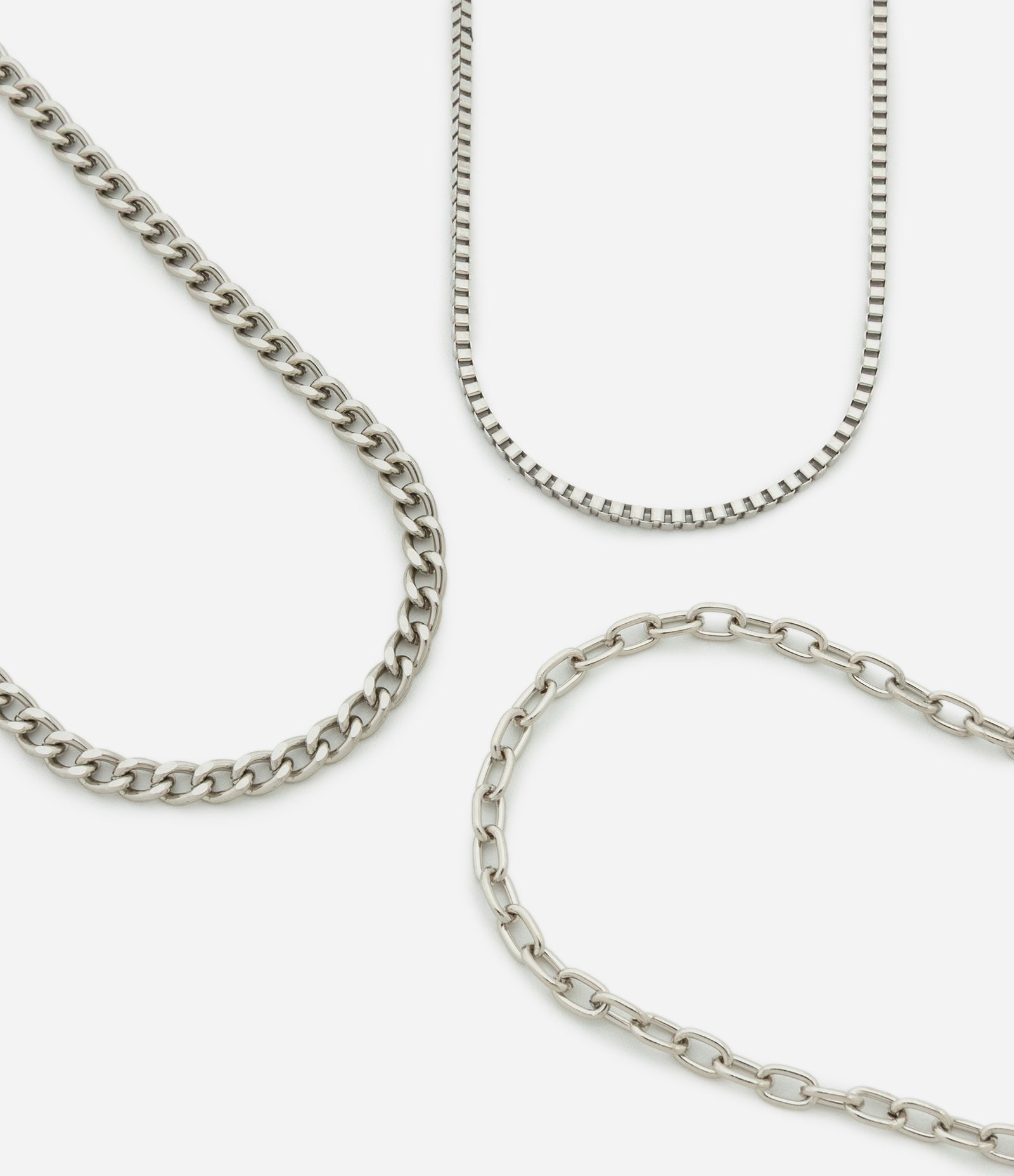 Kit com 03 Colares Correntes em Metal Prata 1