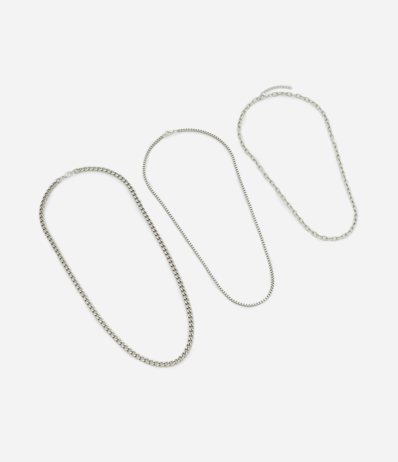 Kit com 03 Colares Correntes em Metal Prata 2