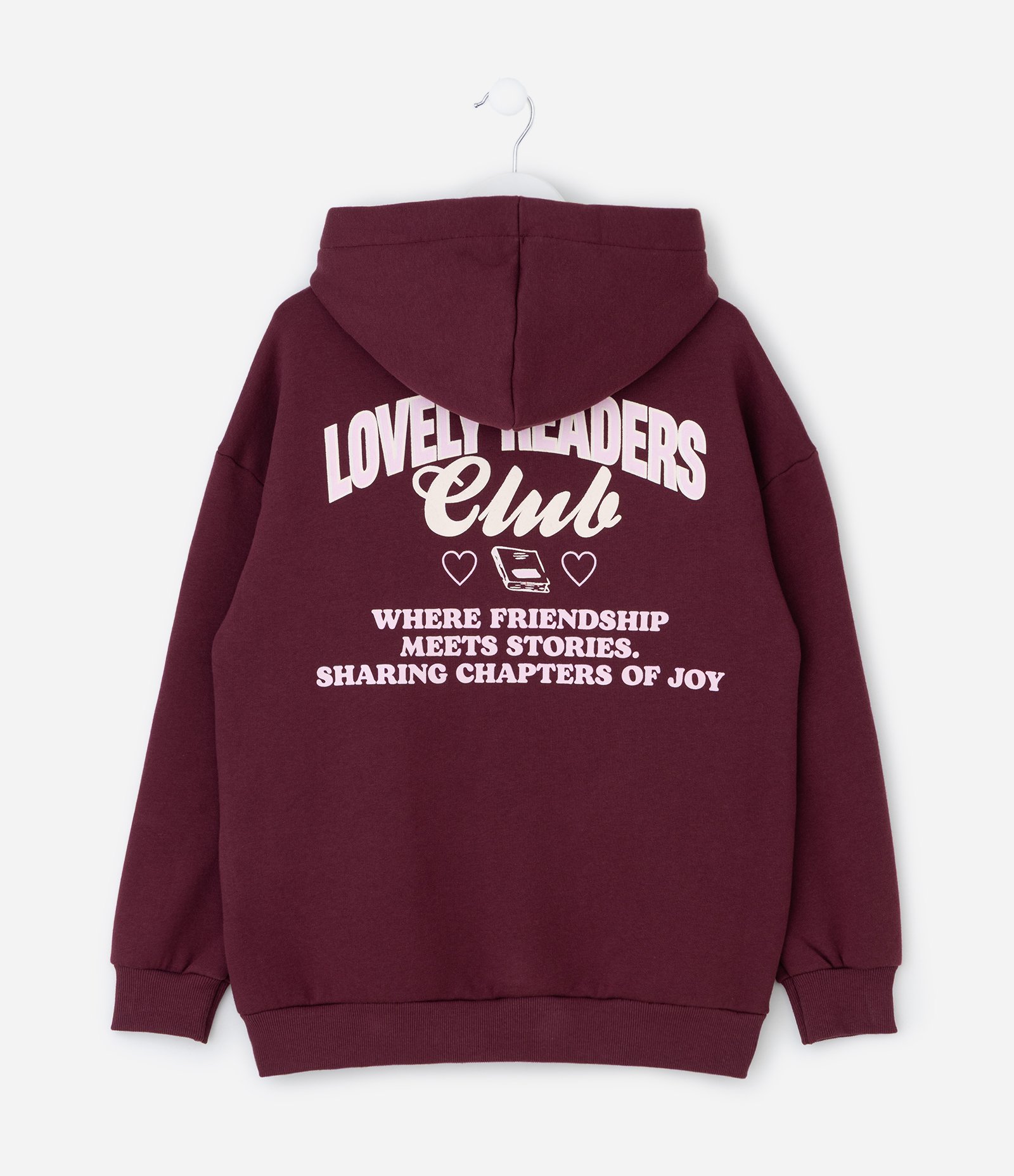 Casaco Infantil Oversized em Moletom com Lettering Lovely Readers – Tam 7 a 16 Anos Bordô 2
