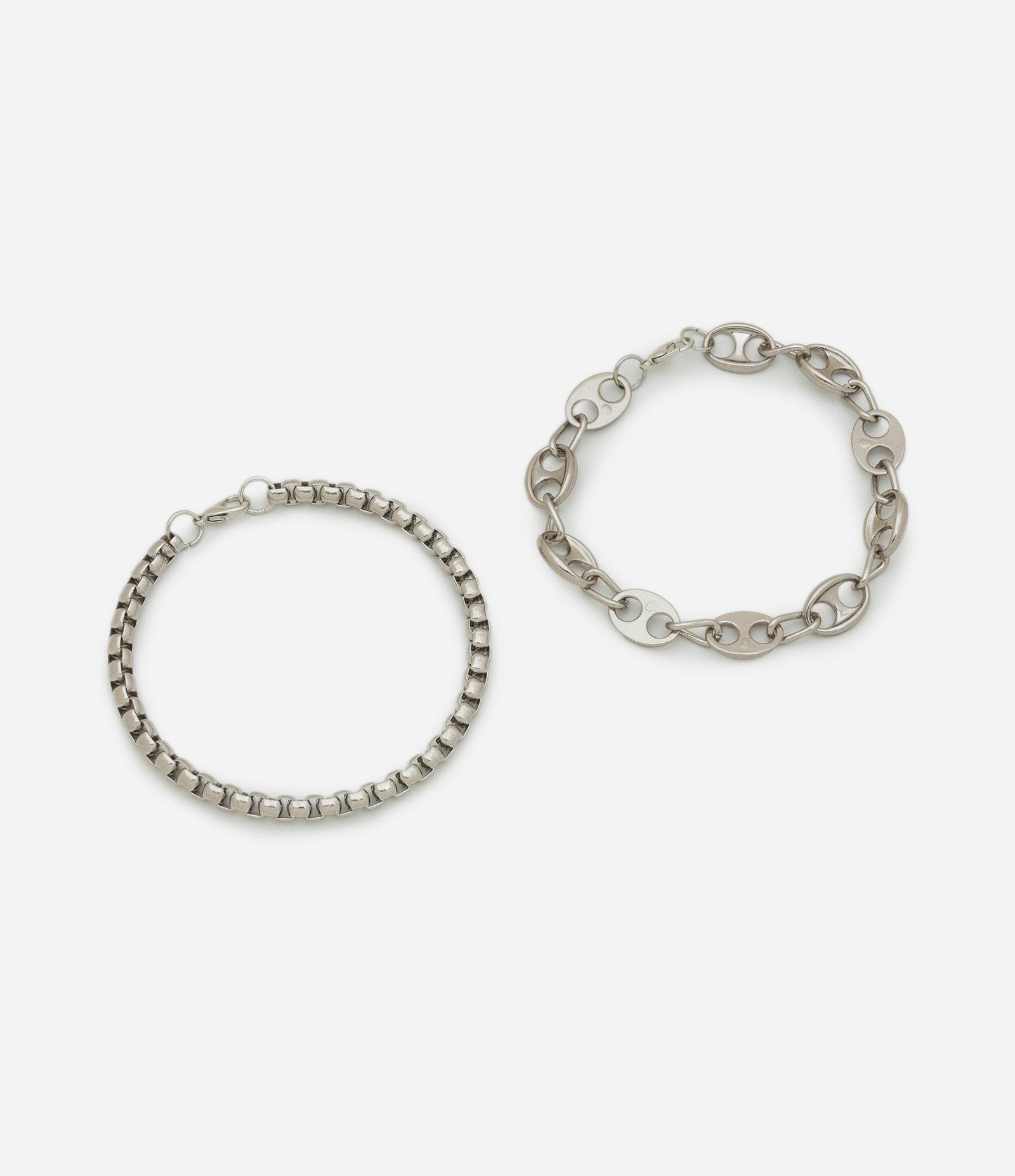 Kit 02 Pulseiras de Corrente em Metal Liso Prata 1