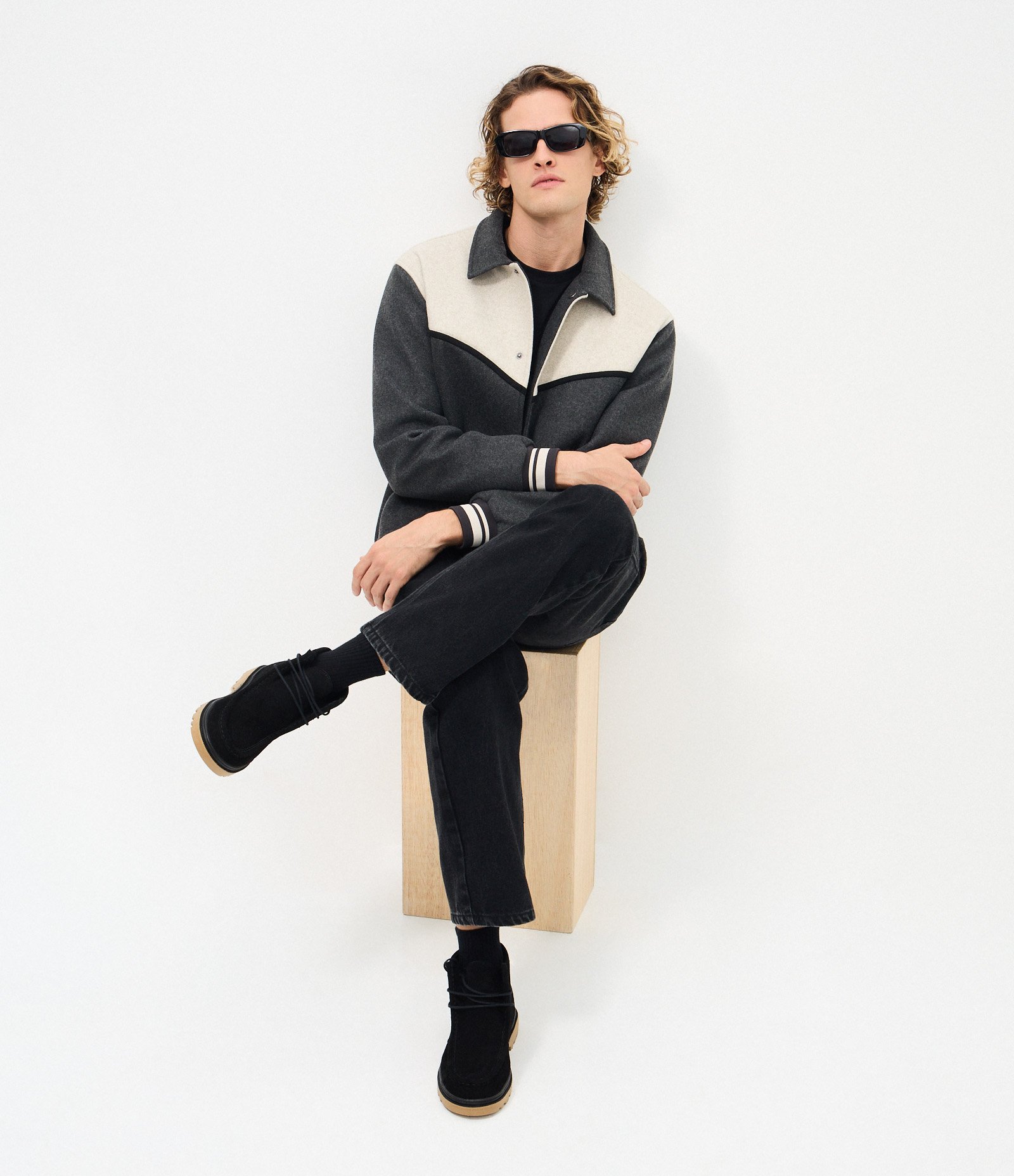 Jaqueta Polyvelour Bicolor com Gola Polo Cinza 2