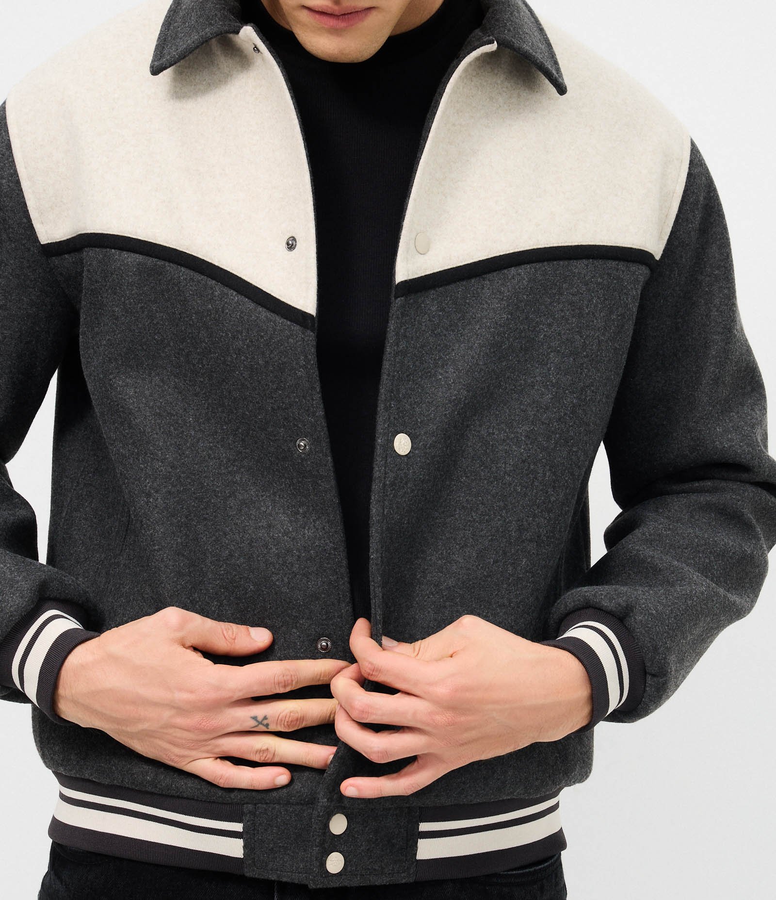 Jaqueta Polyvelour Bicolor com Gola Polo Cinza 3