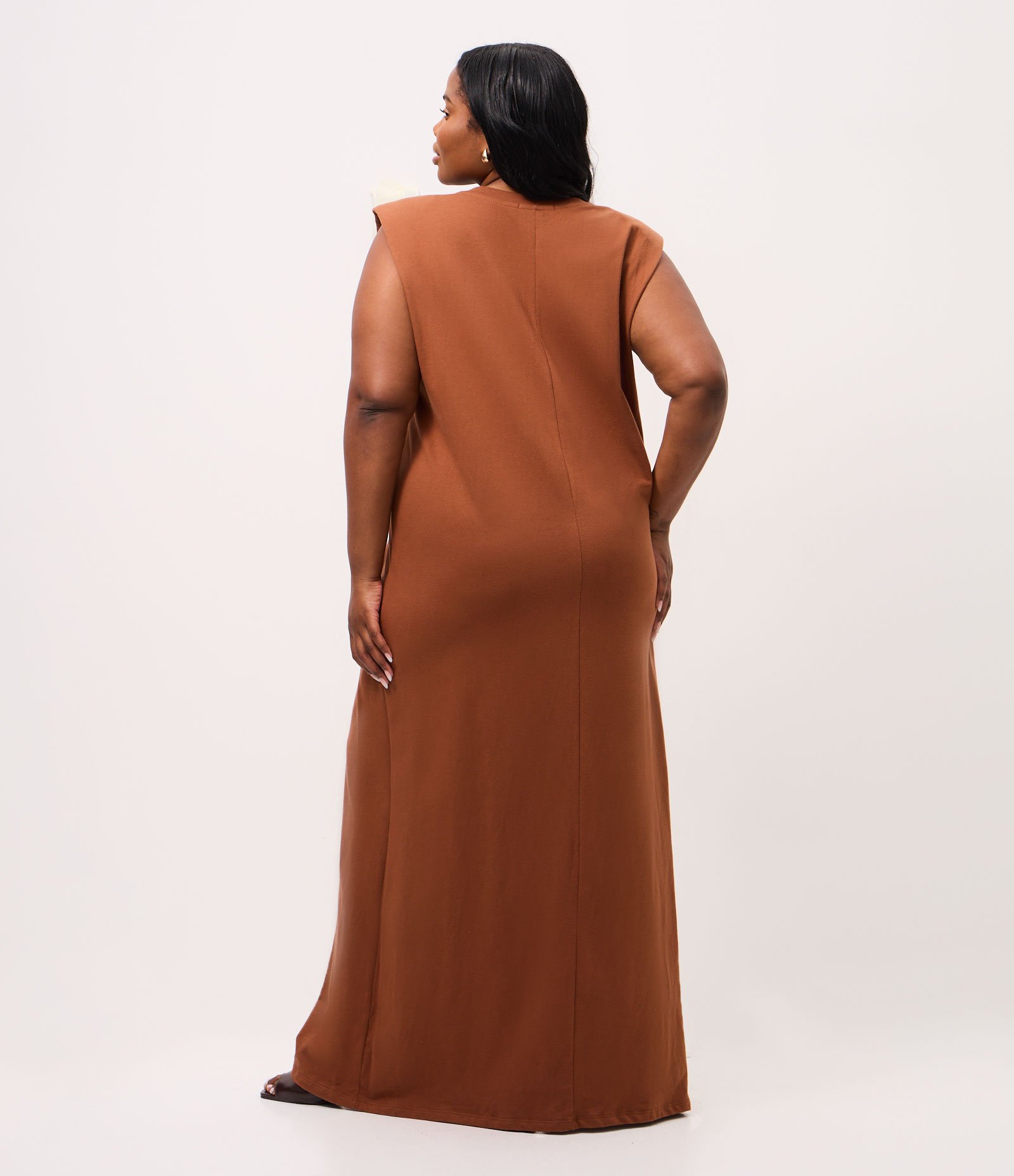 Vestido Muscle Longo em Algodão com Fenda Curve & Plus Size Marrom 4