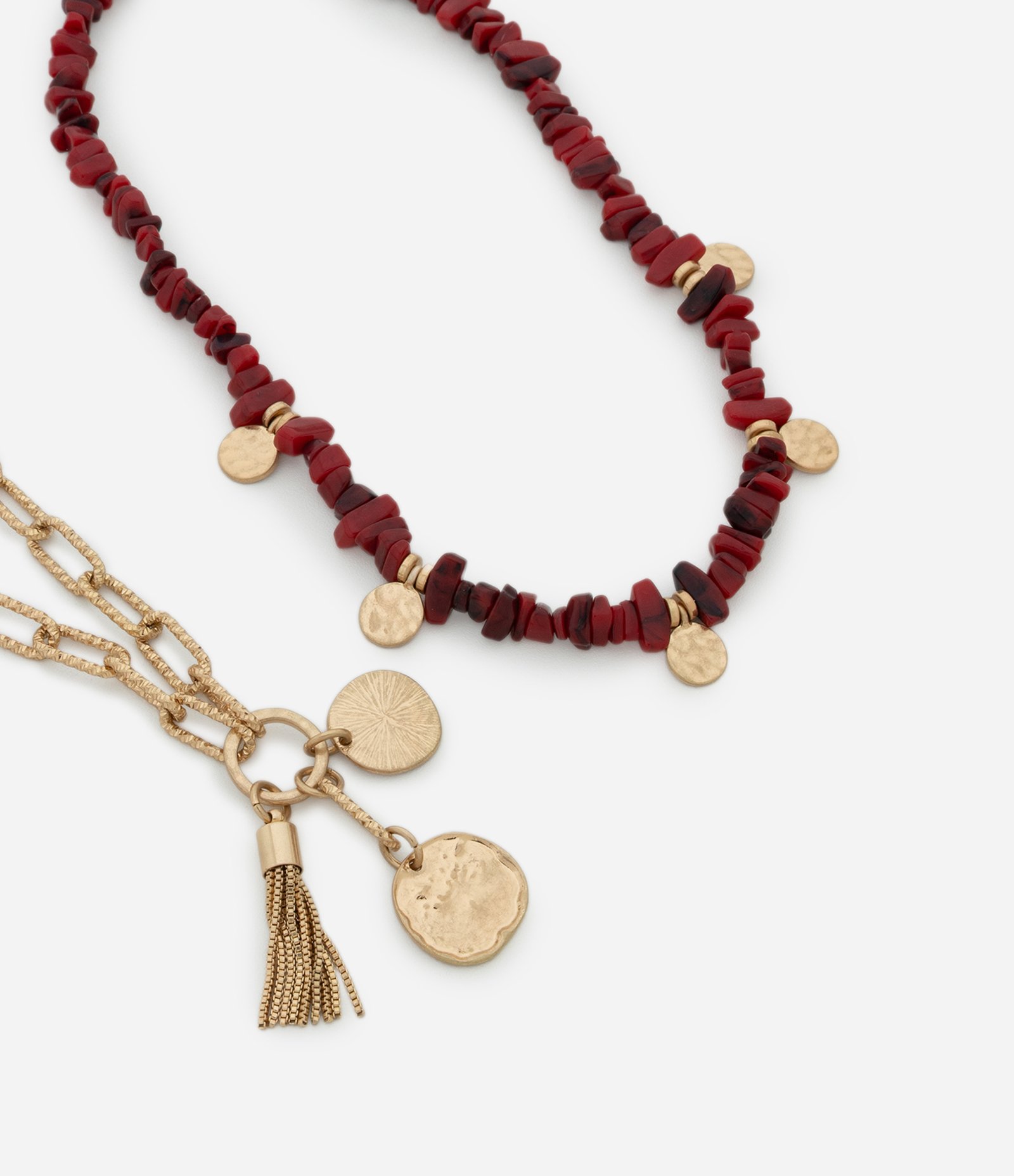 Colar Camadas com Pingentes de Medalha Dourado/Vermelho 1