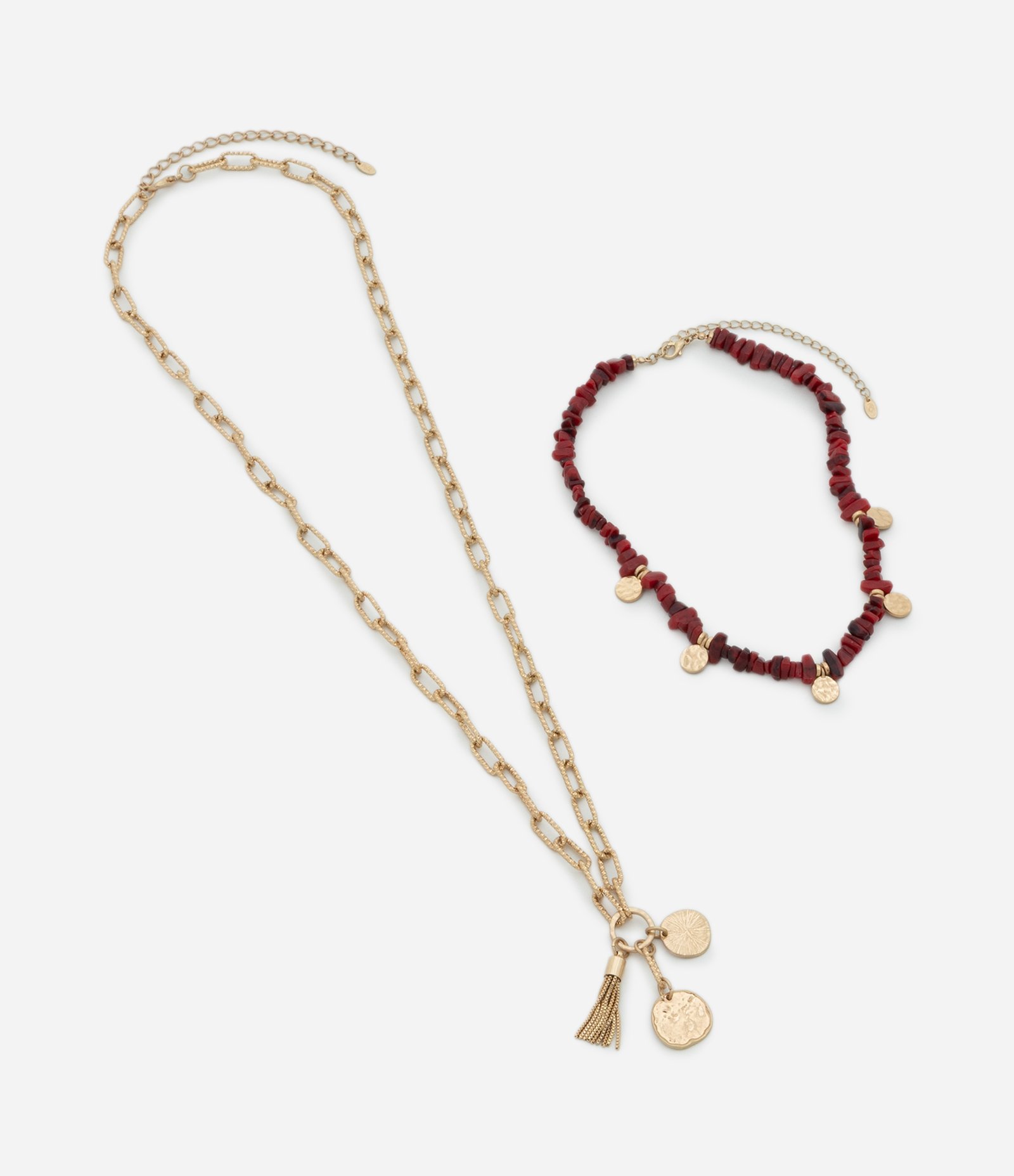 Colar Camadas com Pingentes de Medalha Dourado/Vermelho 2