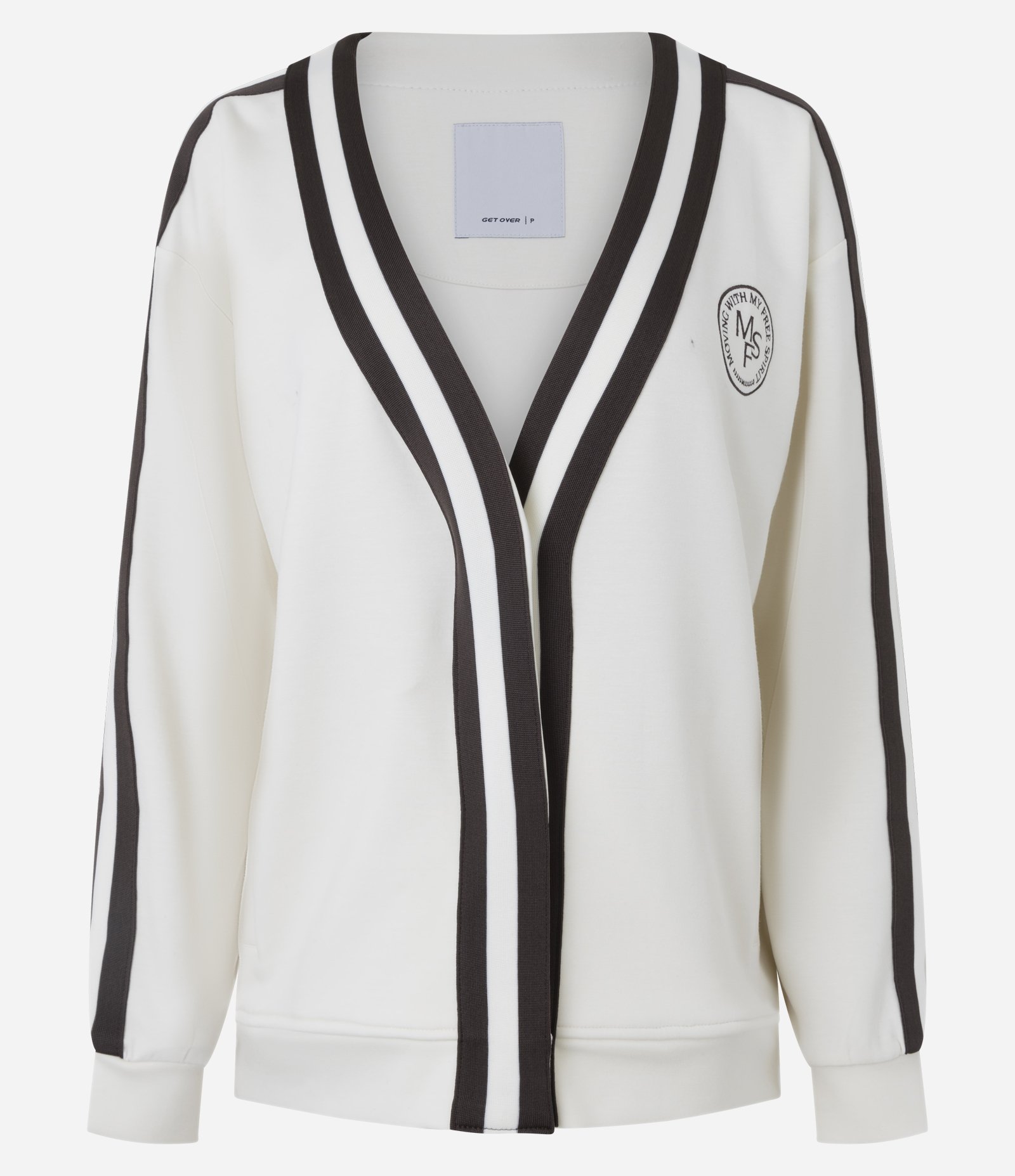 Cardigan Esportivo Oversized College com Listras Contrastantes Bege 10