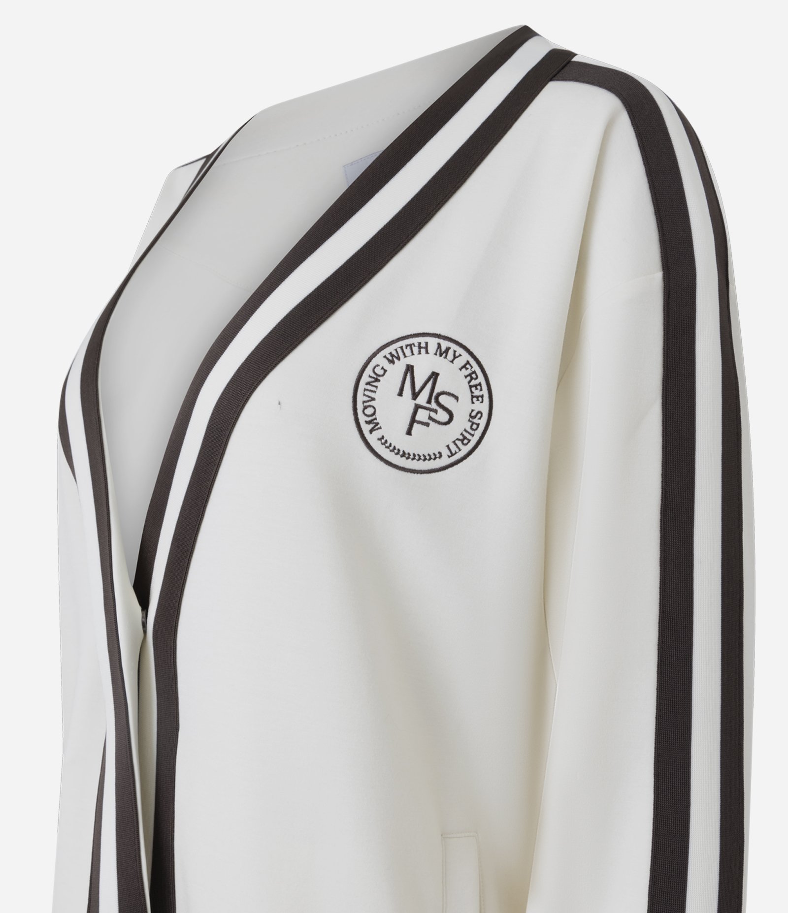 Cardigan Esportivo Oversized College com Listras Contrastantes Bege 11