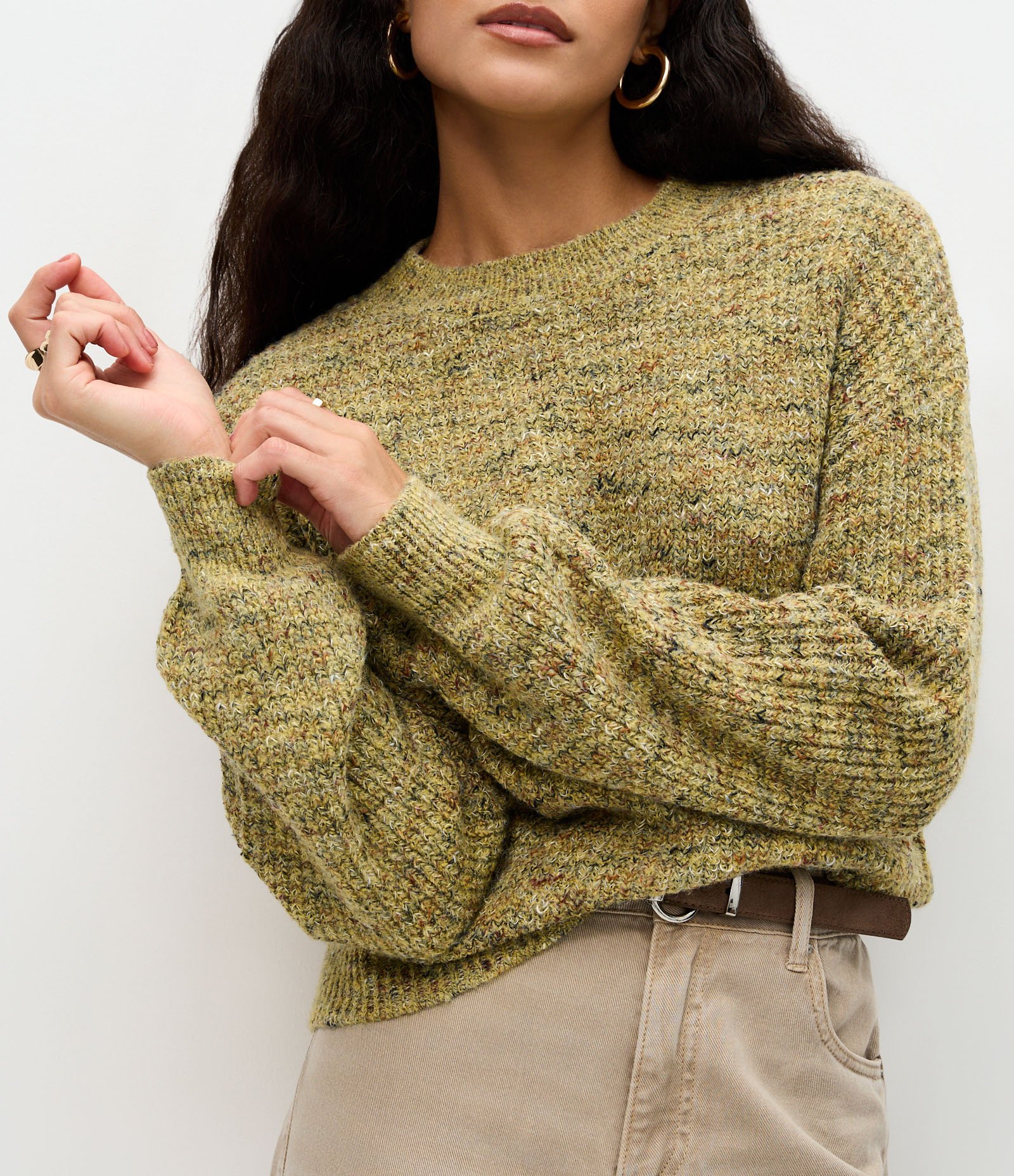 Suéter Regular em Tricô com Ponto Mesclado Verde 3