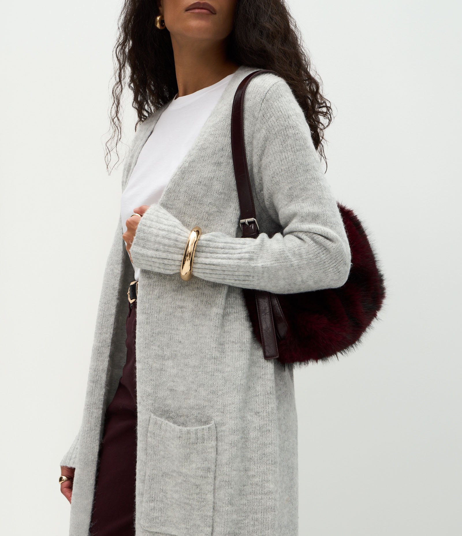 Cardigan Longo em Tricô com Bolsos Funcionais Cinza 4