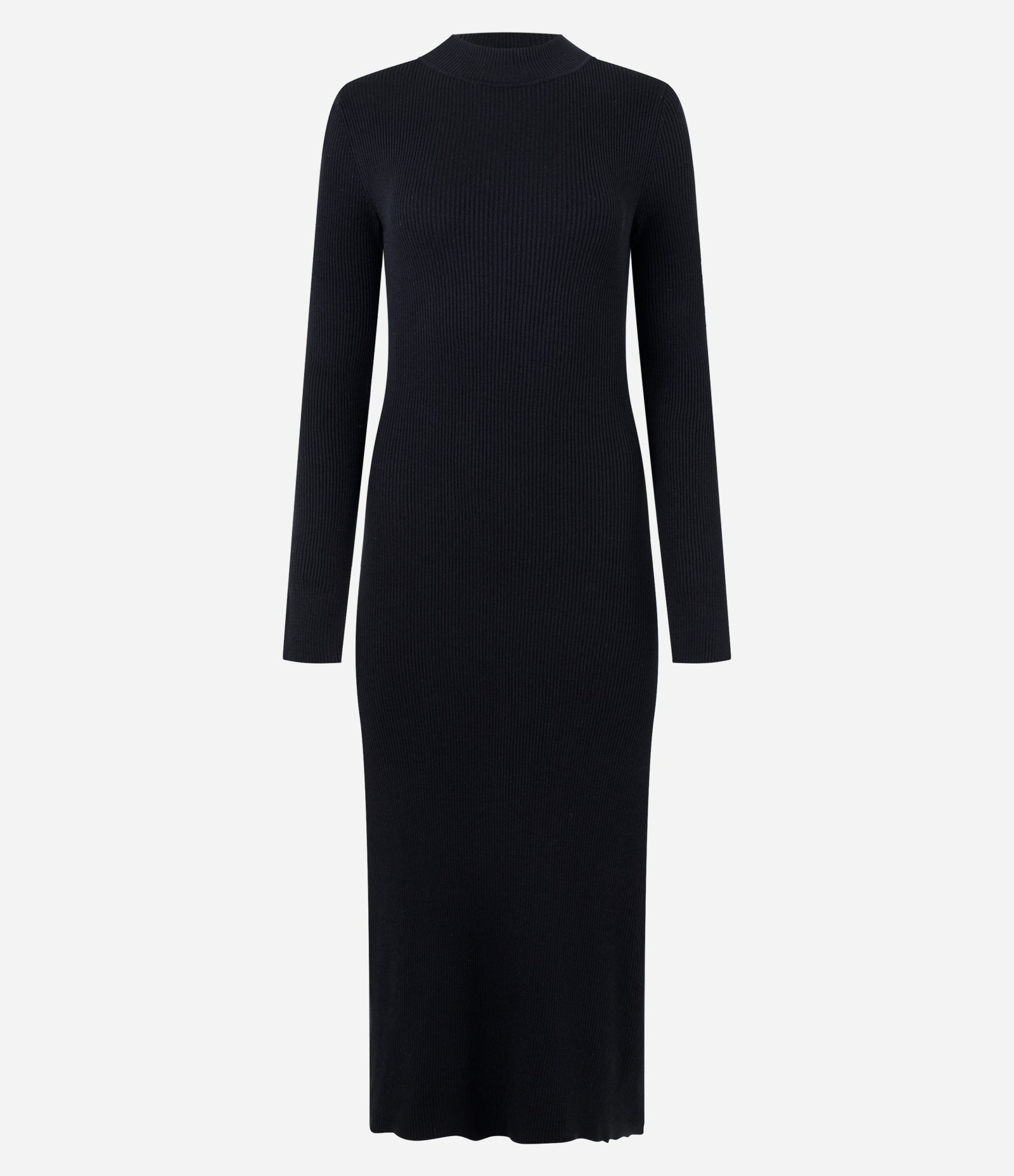 Vestido Long Midi em Tricô com Mangas Longas Preto 1