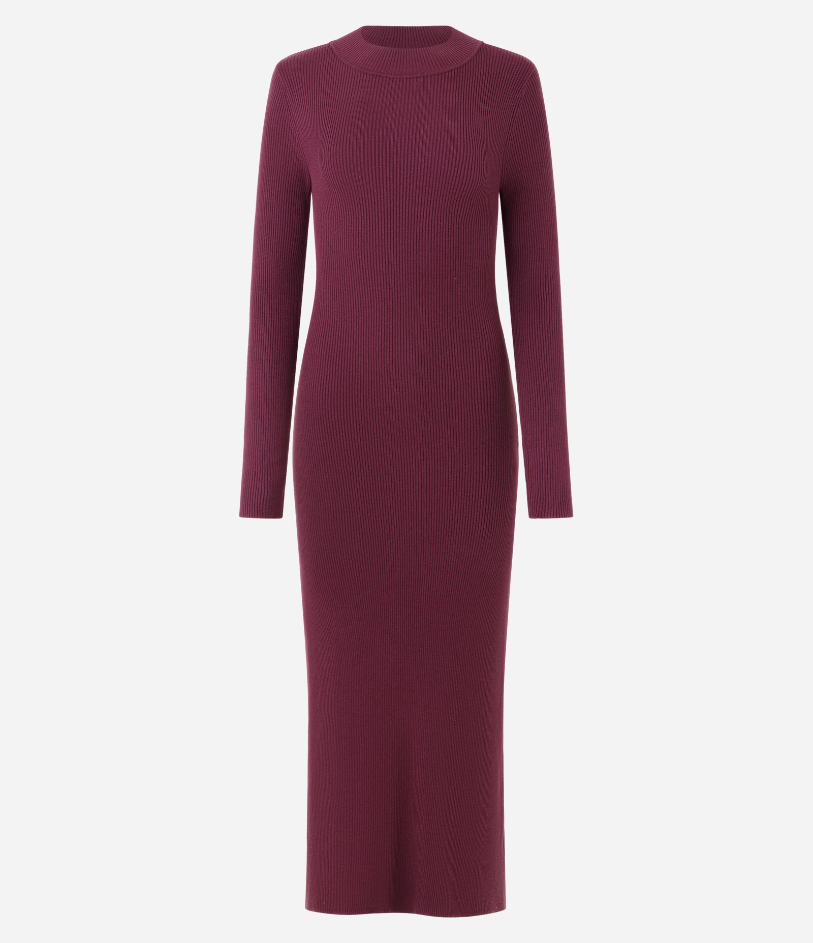 Vestido Long Midi em Tricô com Mangas Longas Bordô 1