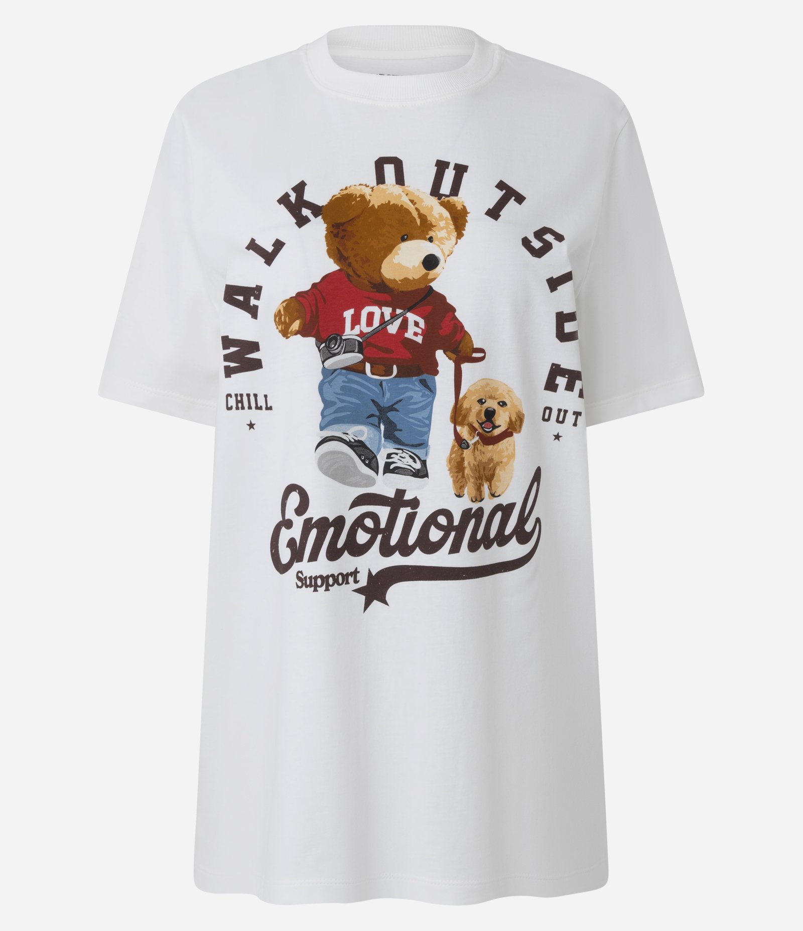 Camiseta em Algodão com Estampa de Urso Walk Outside Branco 5