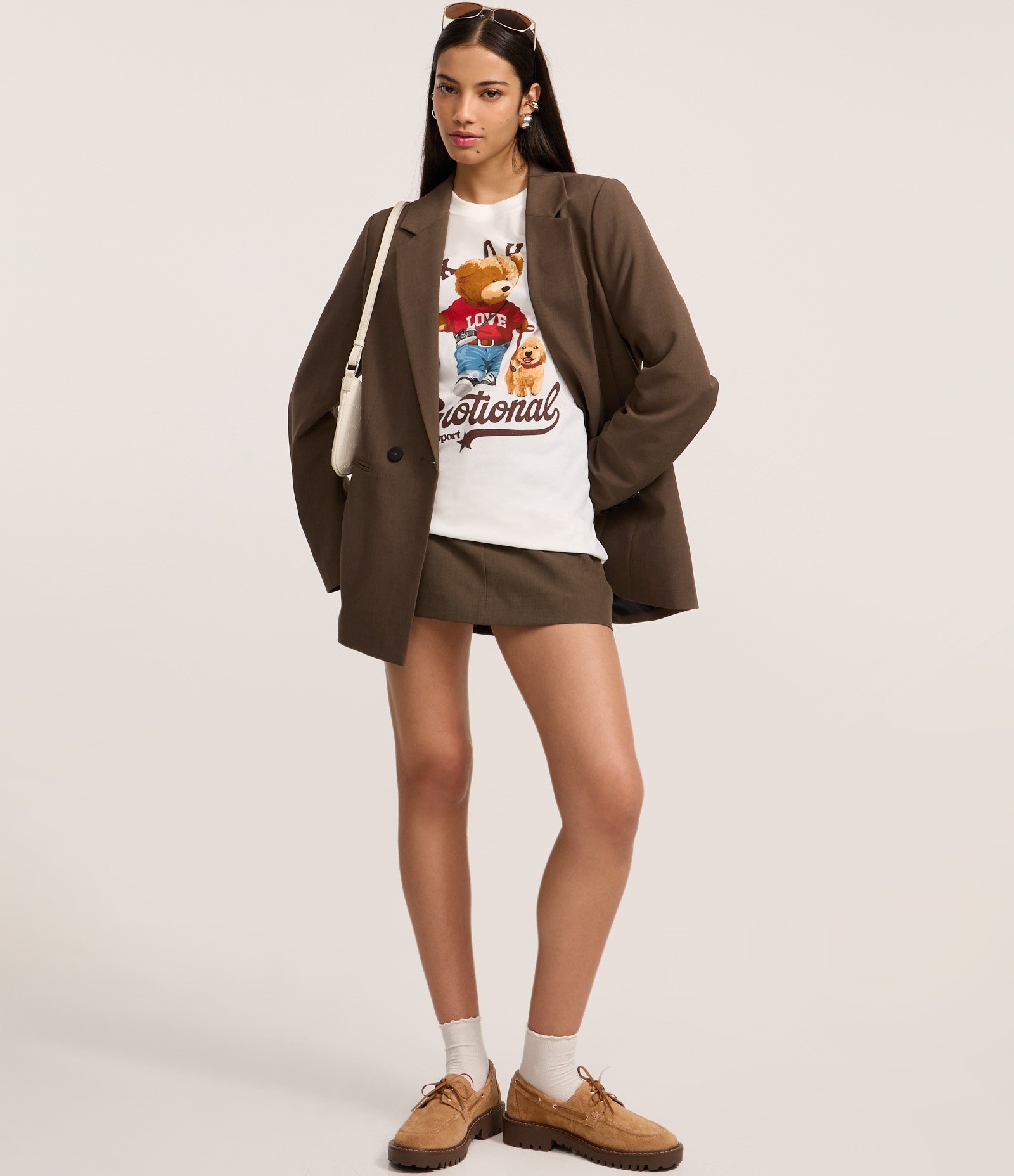 Camiseta em Algodão com Estampa de Urso Walk Outside Branco 2