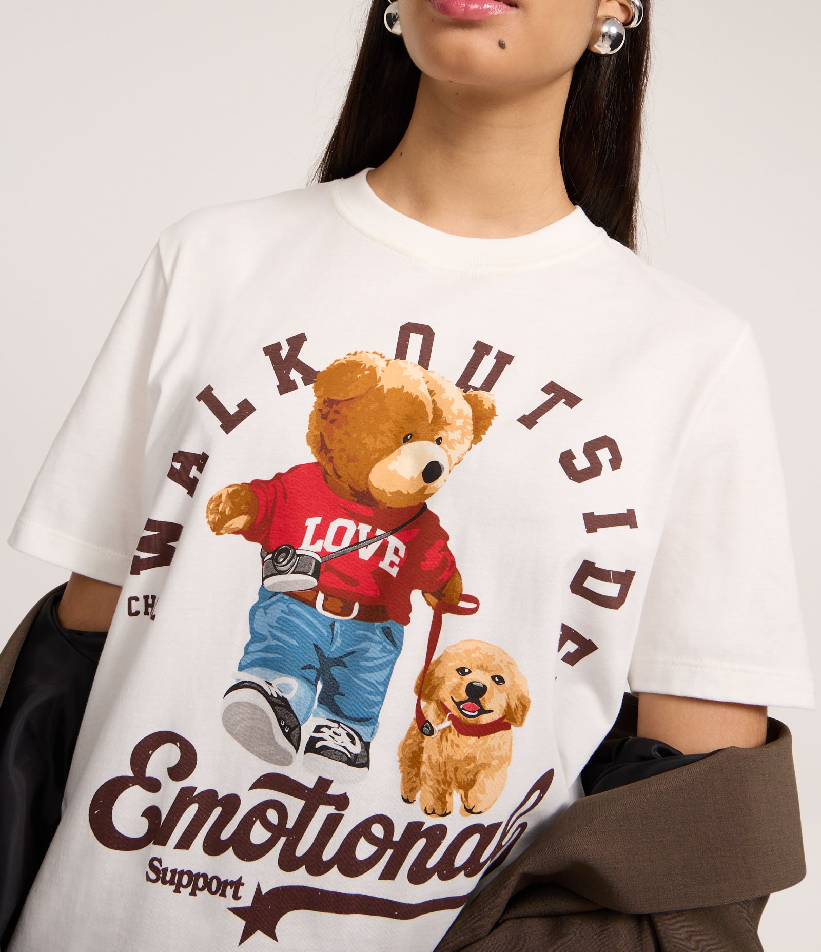 Camiseta em Algodão com Estampa de Urso Walk Outside Branco 3