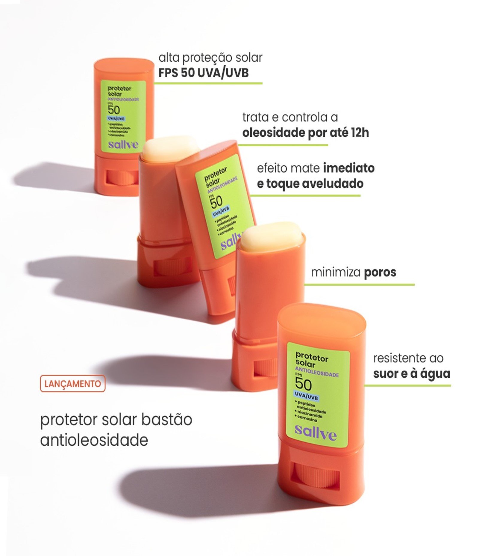 Protetor Solar Antioleosidade FPS50 Bastao Sallve 15g 3