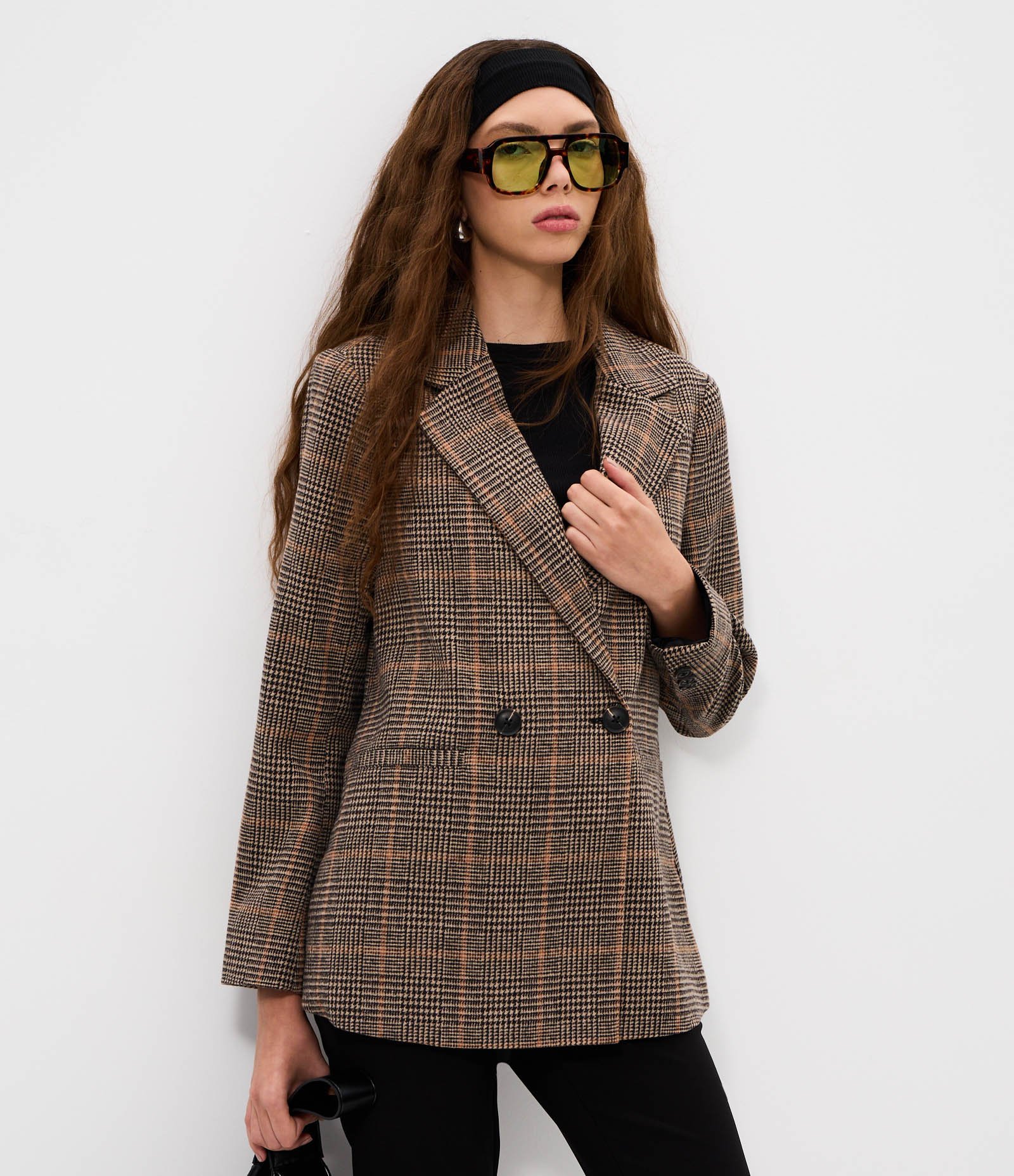 Blazer Alfaiatado Xadrez com Abotoamento Duplo Marrom 1