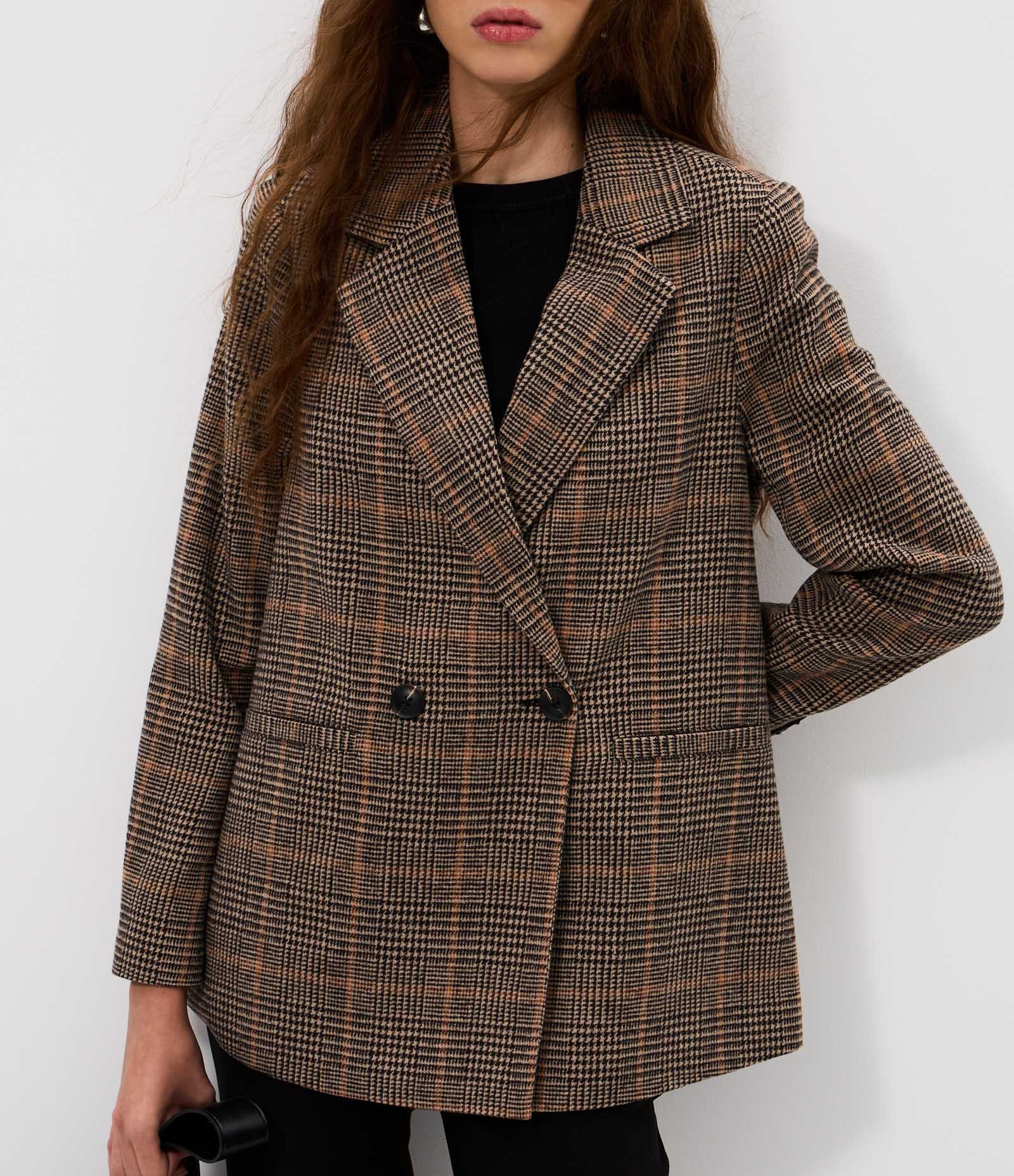 Blazer Alfaiatado Xadrez com Abotoamento Duplo Marrom 3