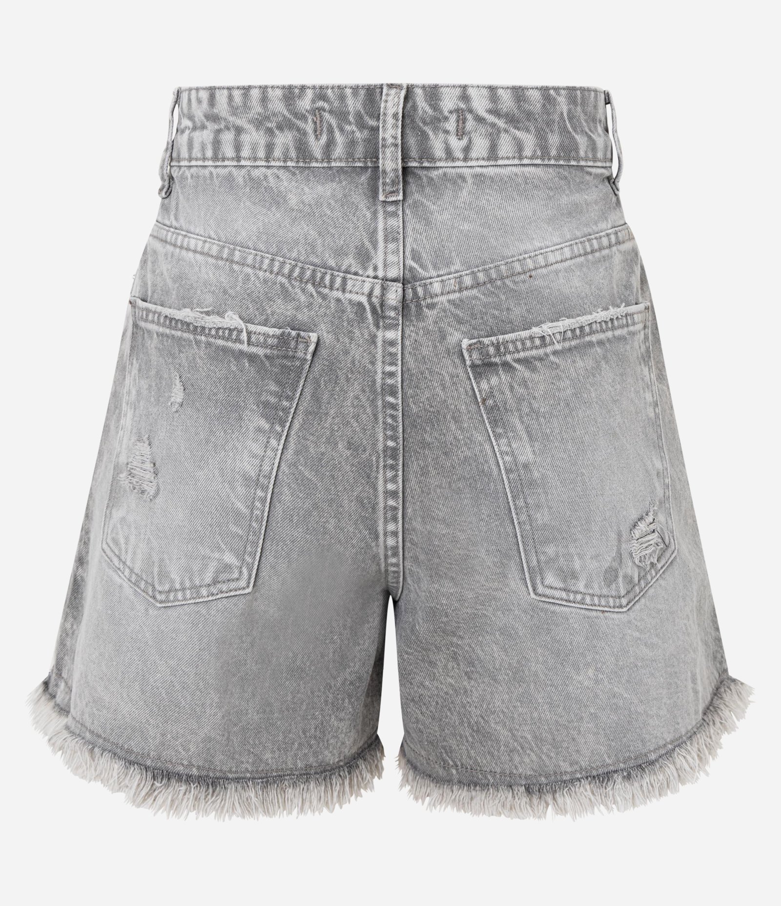 Short Jeans com Barra Desfiada e Puídos Cinza 2