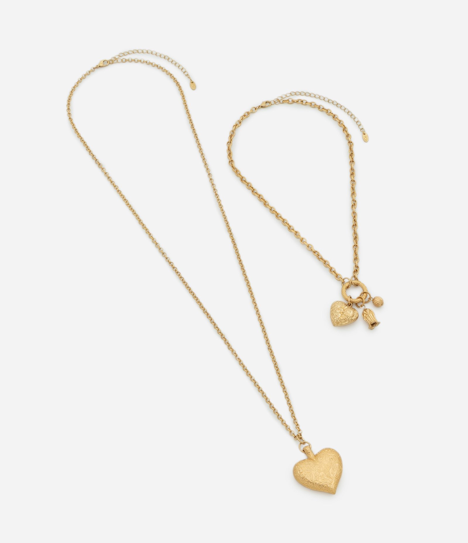 Colar Duas Camadas com Pingente de Flor e Coração Dourado 2