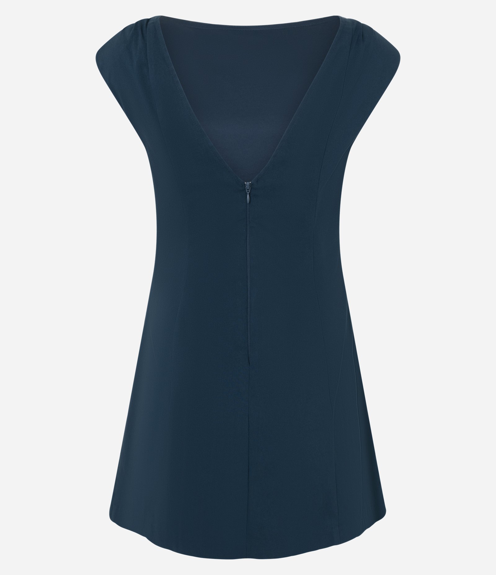 Vestido Curto em Bengaline com Ombreiras e Abertura nas Costas Azul 6