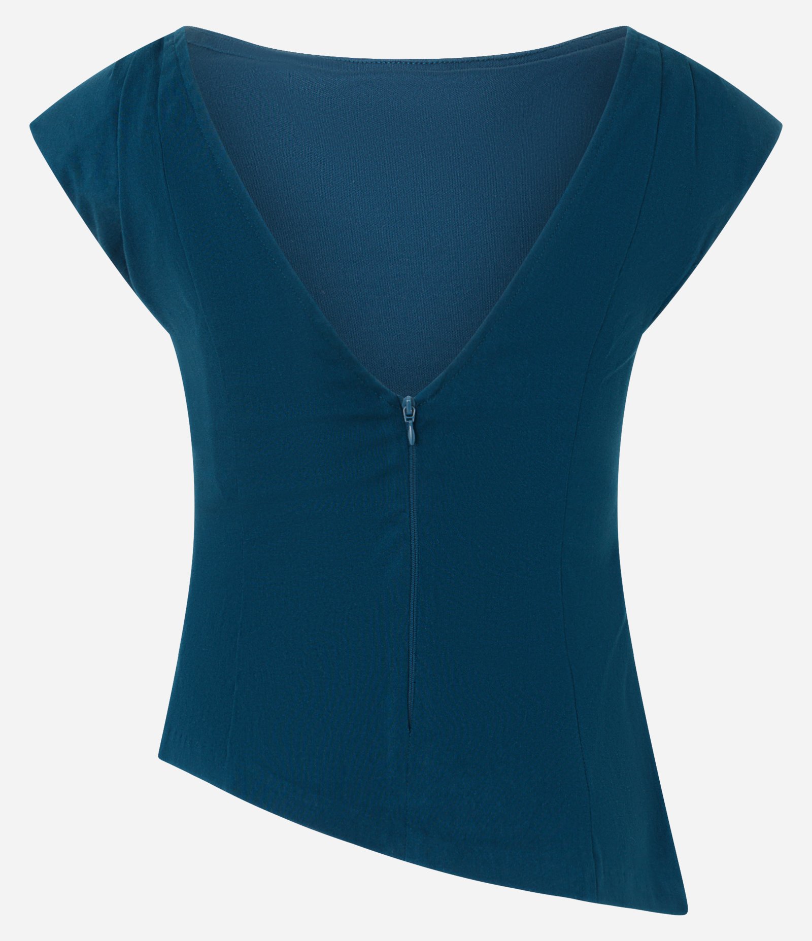 Blusa em Bengaline com Abertura nas Costas e Barra Assimétrica Azul 6