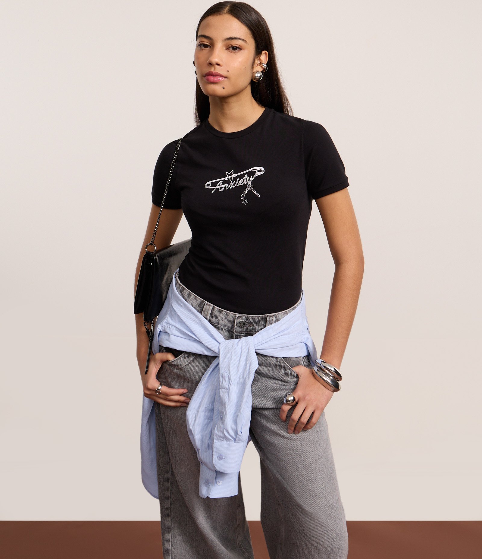 Camiseta em Algodão com Estampa Anxiety Preto 4